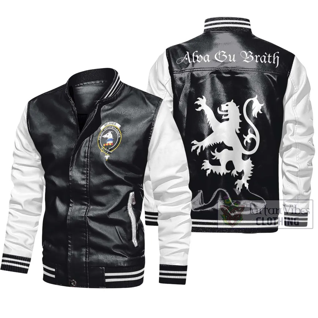 Belshes (Belsches) Family Crest Leather Bomber Jacket Lion Rampant Alba Gu Brath Style