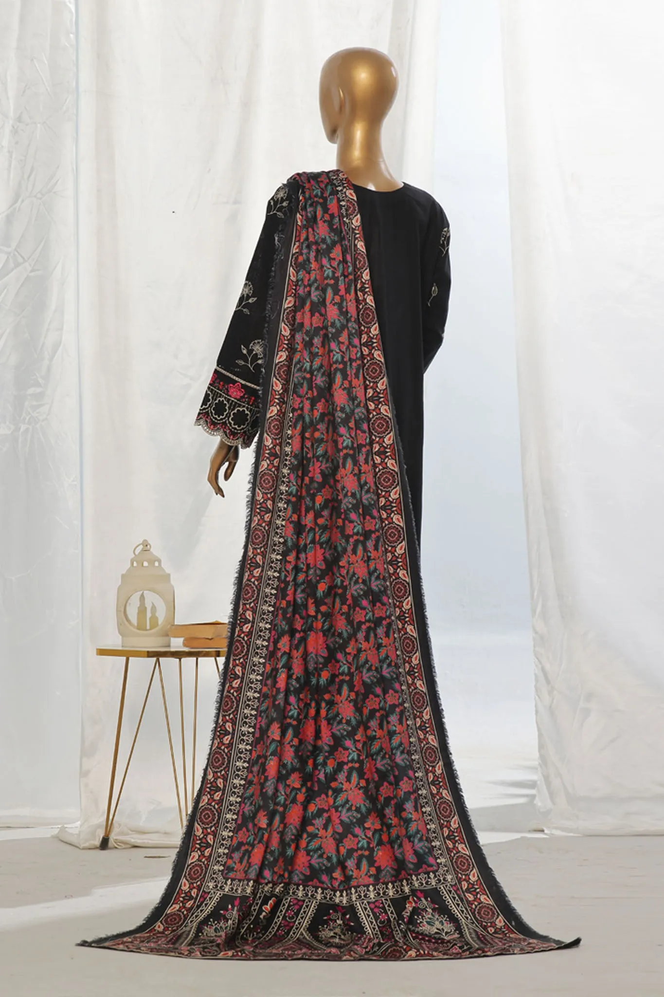 Bin Saeed Stitched 3 Piece Exclusive Slub Emb Khaddar Vol-03 Collection'2024-WKK-1281-Black