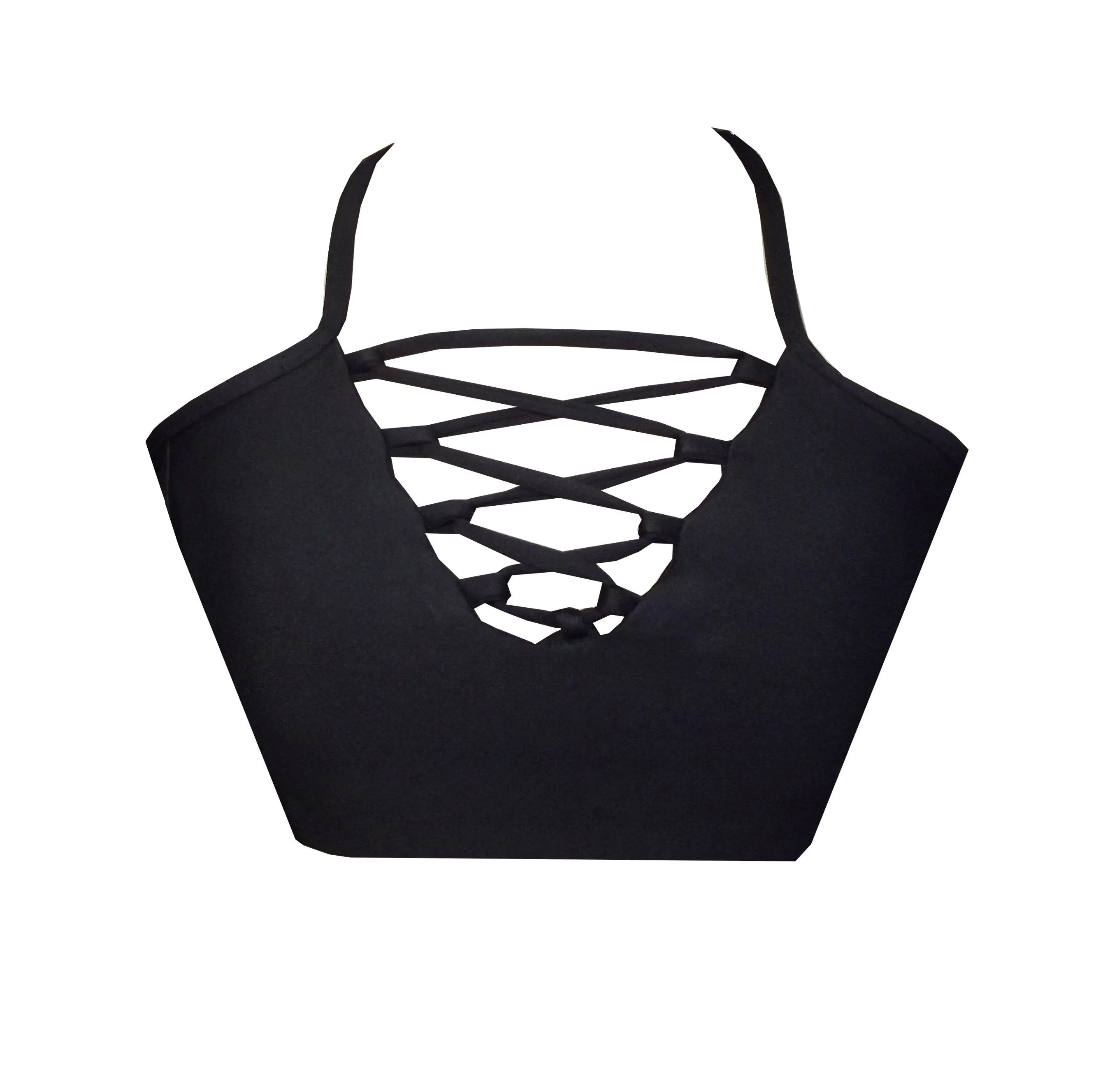 BK86 Black Lace Up V Crop Top