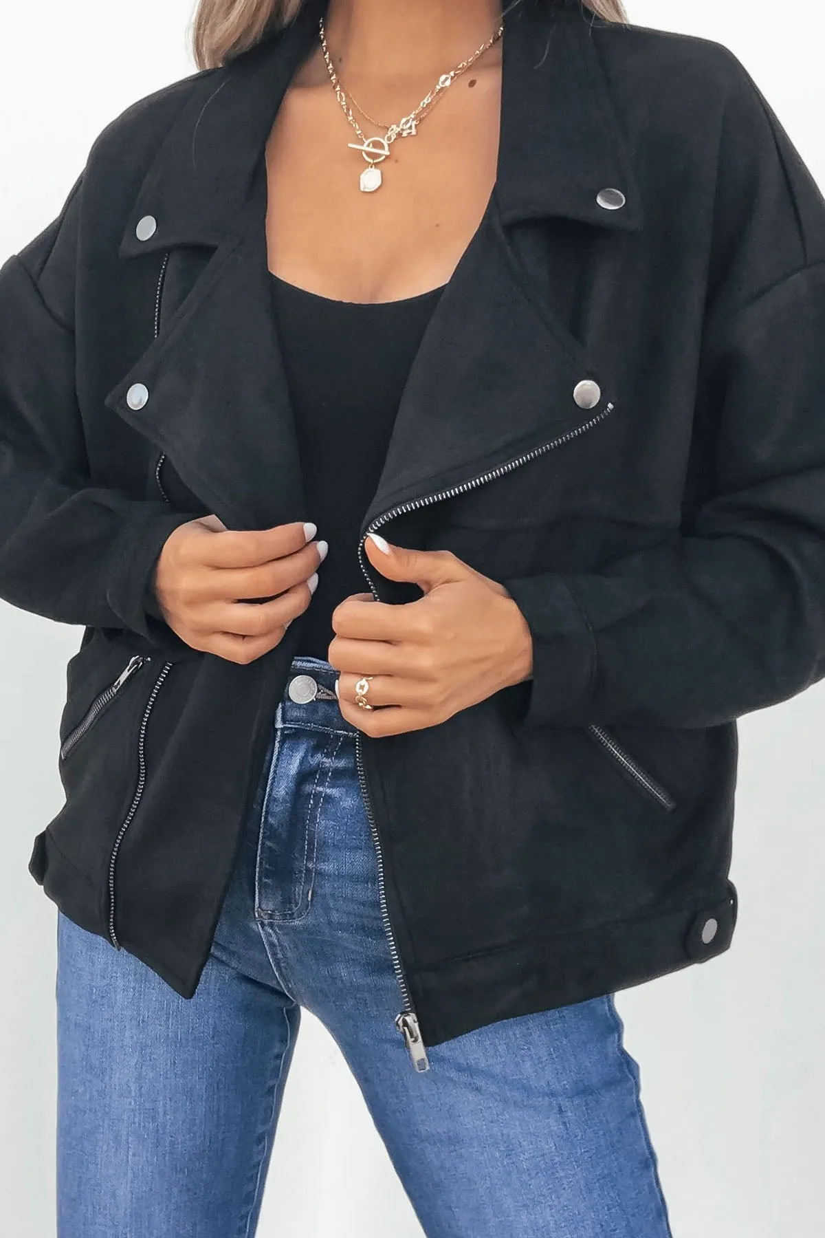 Black Faux Suede Biker Jacket