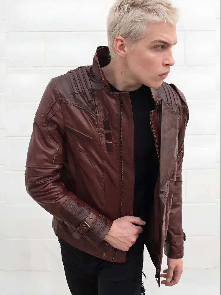 Black Short Collar Biker Genuine Sheepskin Leather Jacket