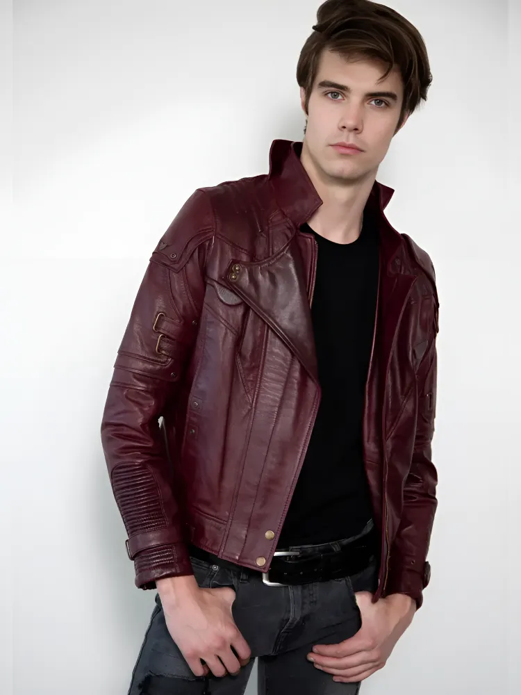 Black Short Collar Biker Genuine Sheepskin Leather Jacket