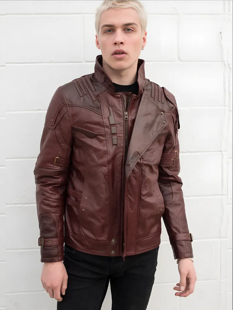 Black Short Collar Biker Genuine Sheepskin Leather Jacket