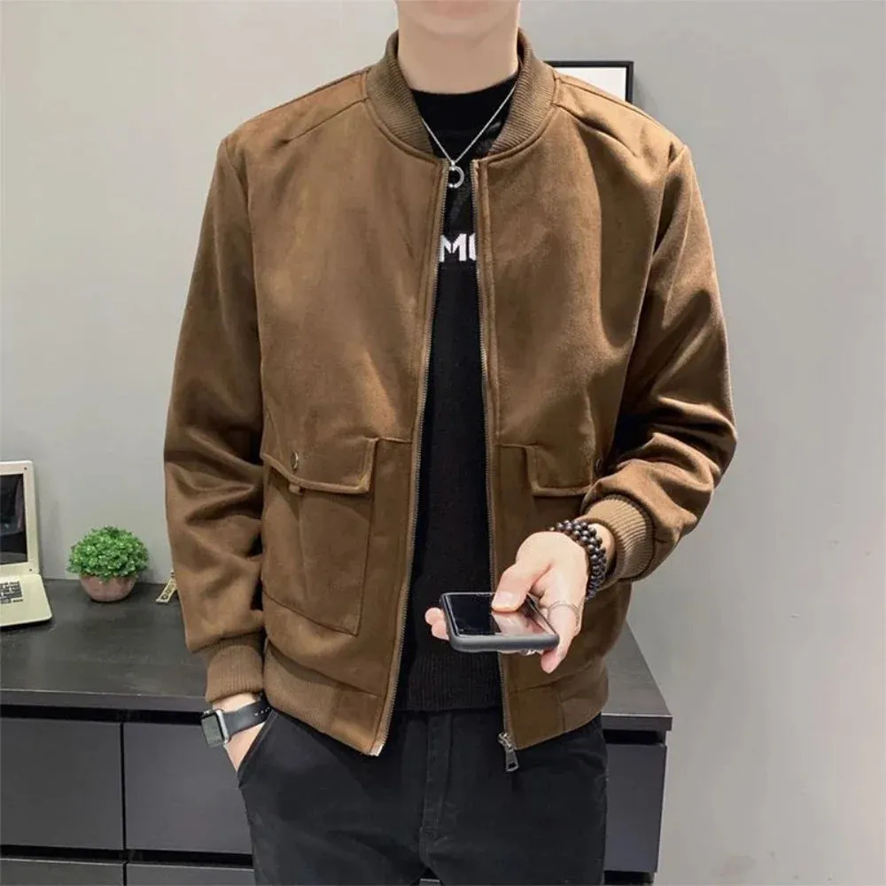 Bonsir Baseball Jacket for Men Zip V Slim Fit Winter Sales Man Bomber Coat of New in Korean Reviews Many Original Brands Trendy Joker