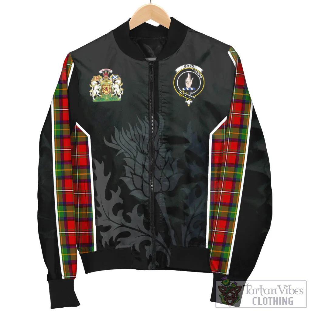 Boyd Tartan Bomber Jacket with Family Crest and Scottish Thistle Vibes Sport Style