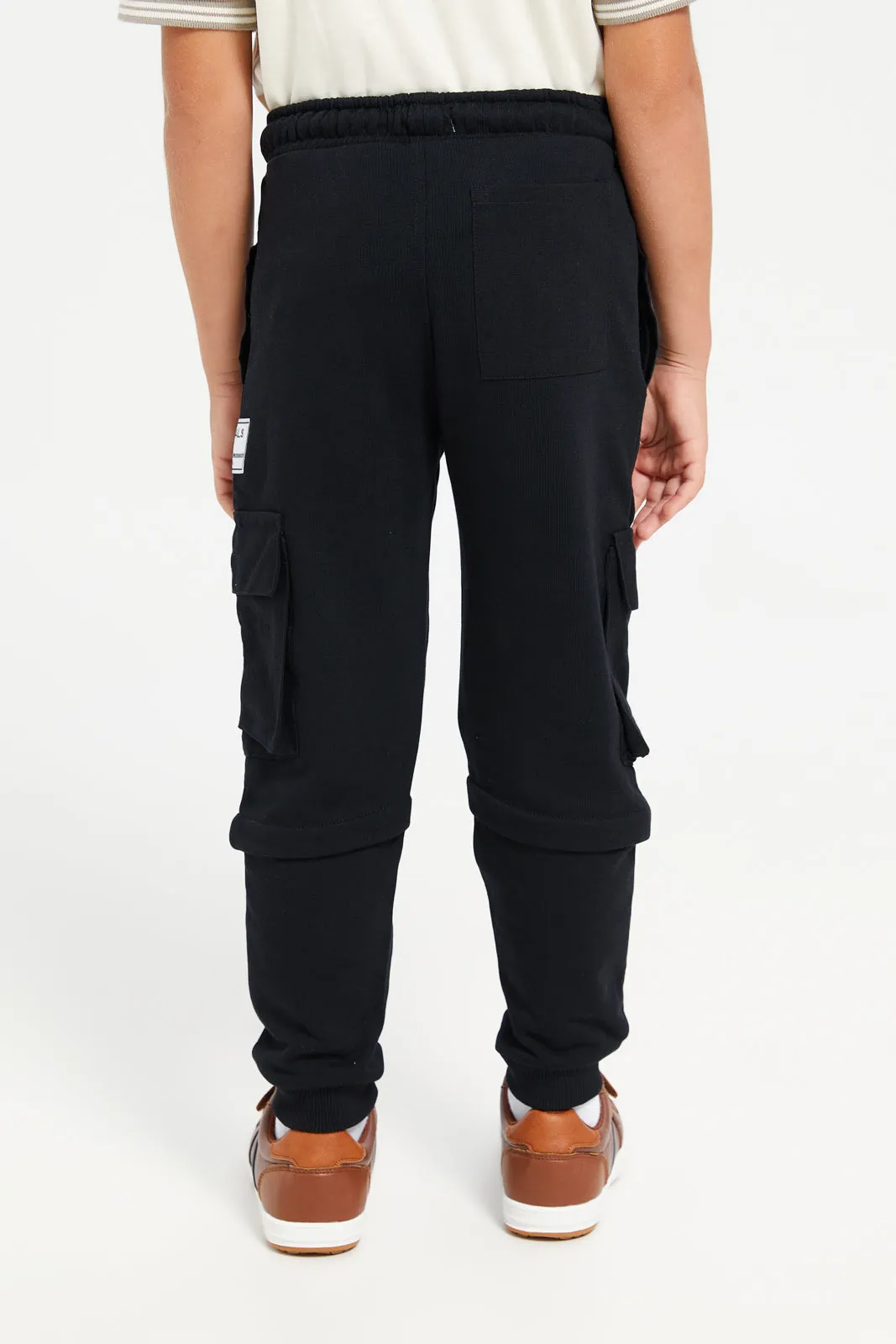 Boys Black Cargo Pocket Track Pants