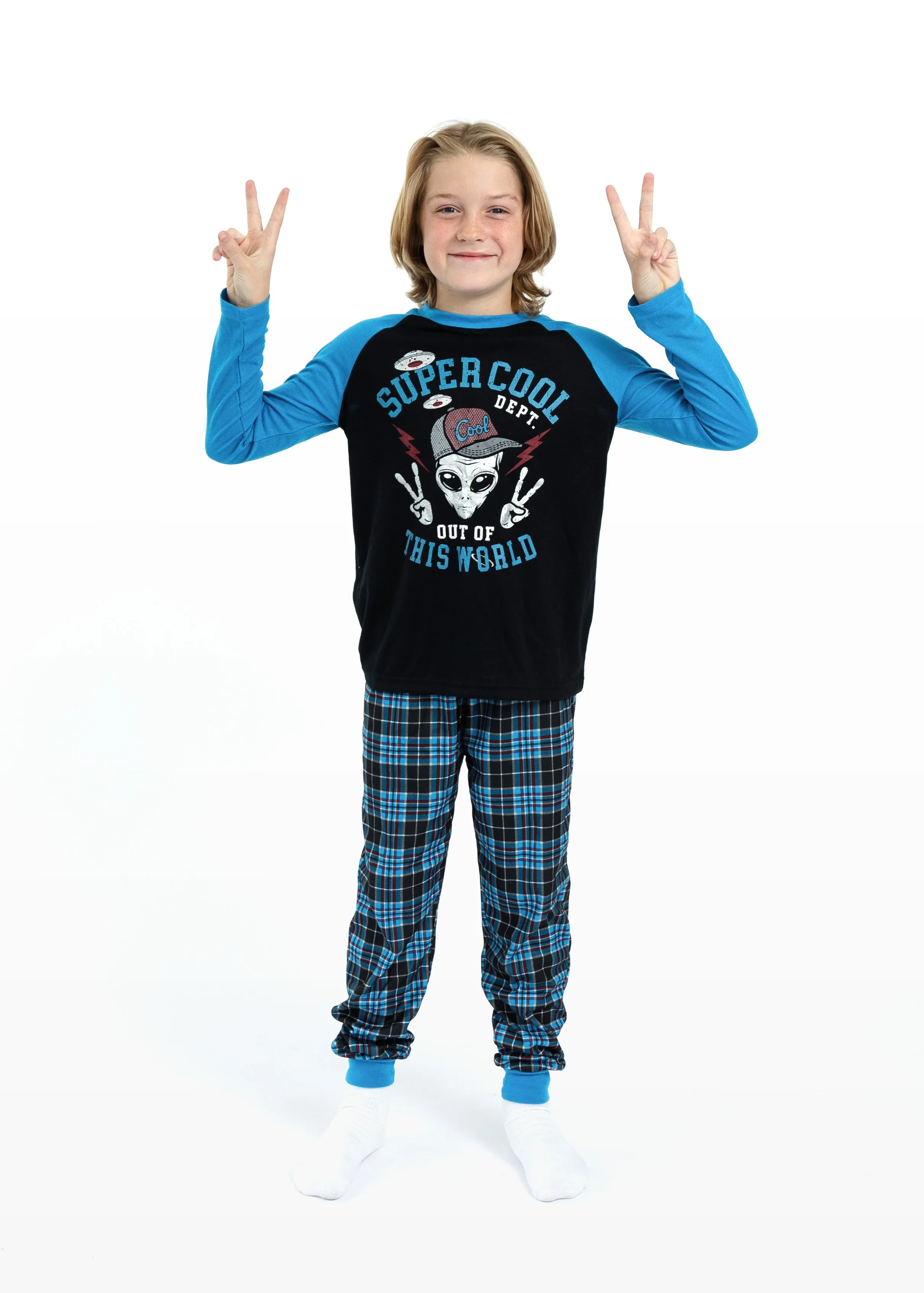 Boys Super Cool Plaid Brushed Jersey 2-Piece Pajama Sleep Set