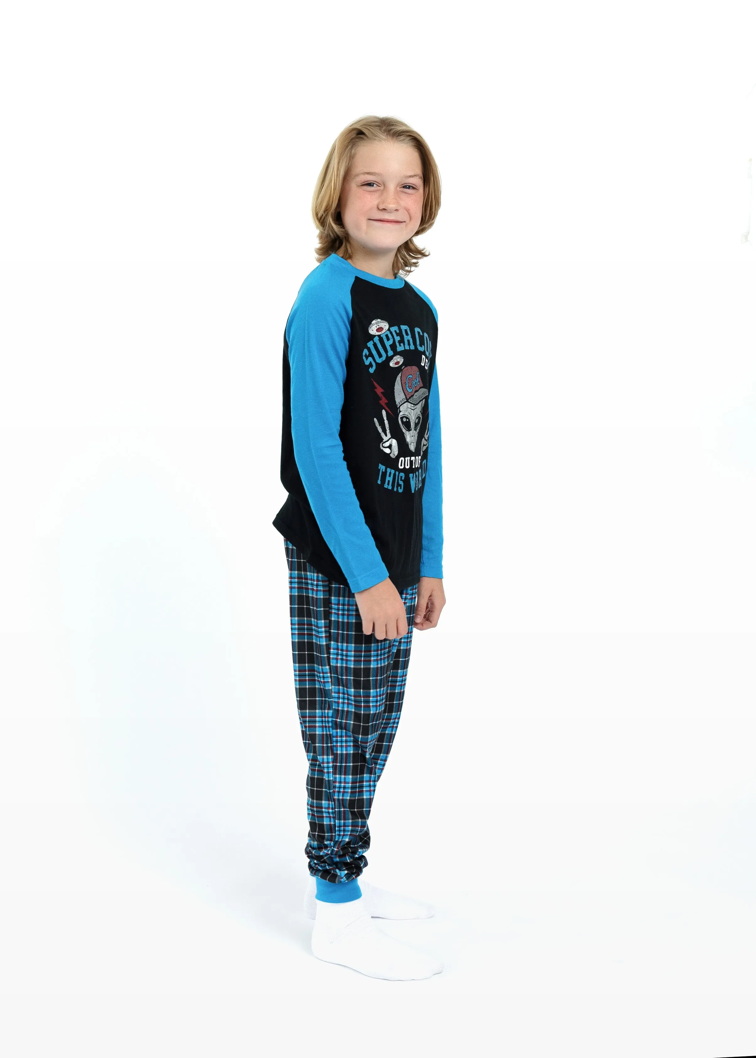 Boys Super Cool Plaid Brushed Jersey 2-Piece Pajama Sleep Set