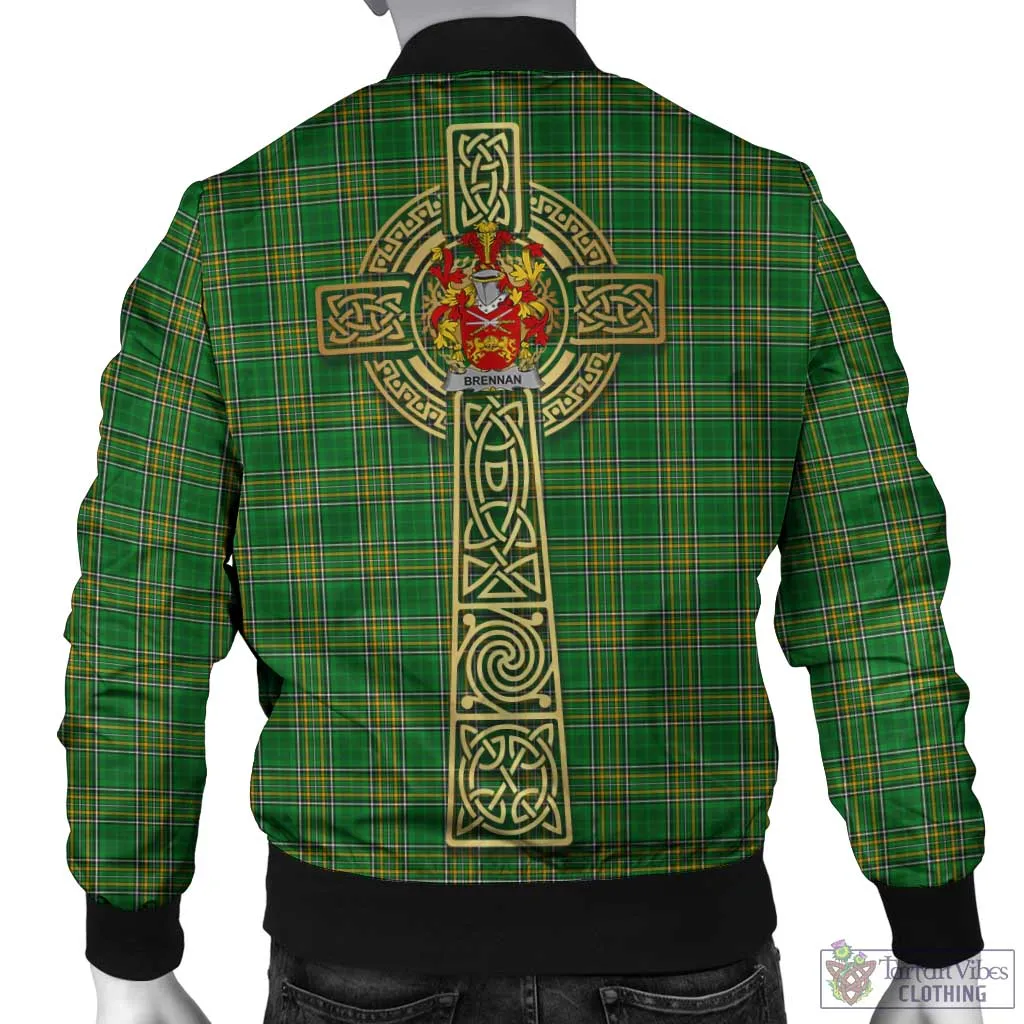 Brennan Irish Clan Tartan Bomber Jacket with Coat of Arms Celtic Tree of Life Style