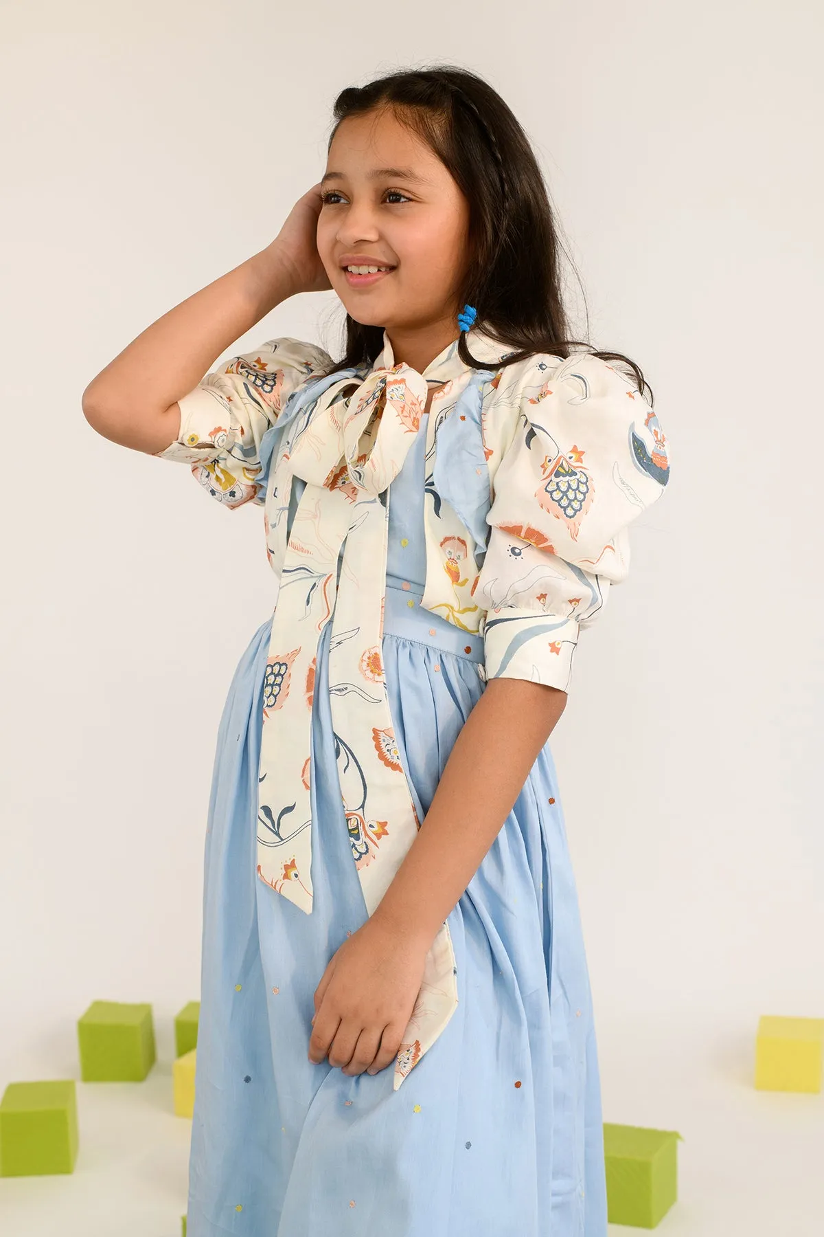 Brindle Jaspé- Cotton Satin Dress With Attached Shrug For Girls