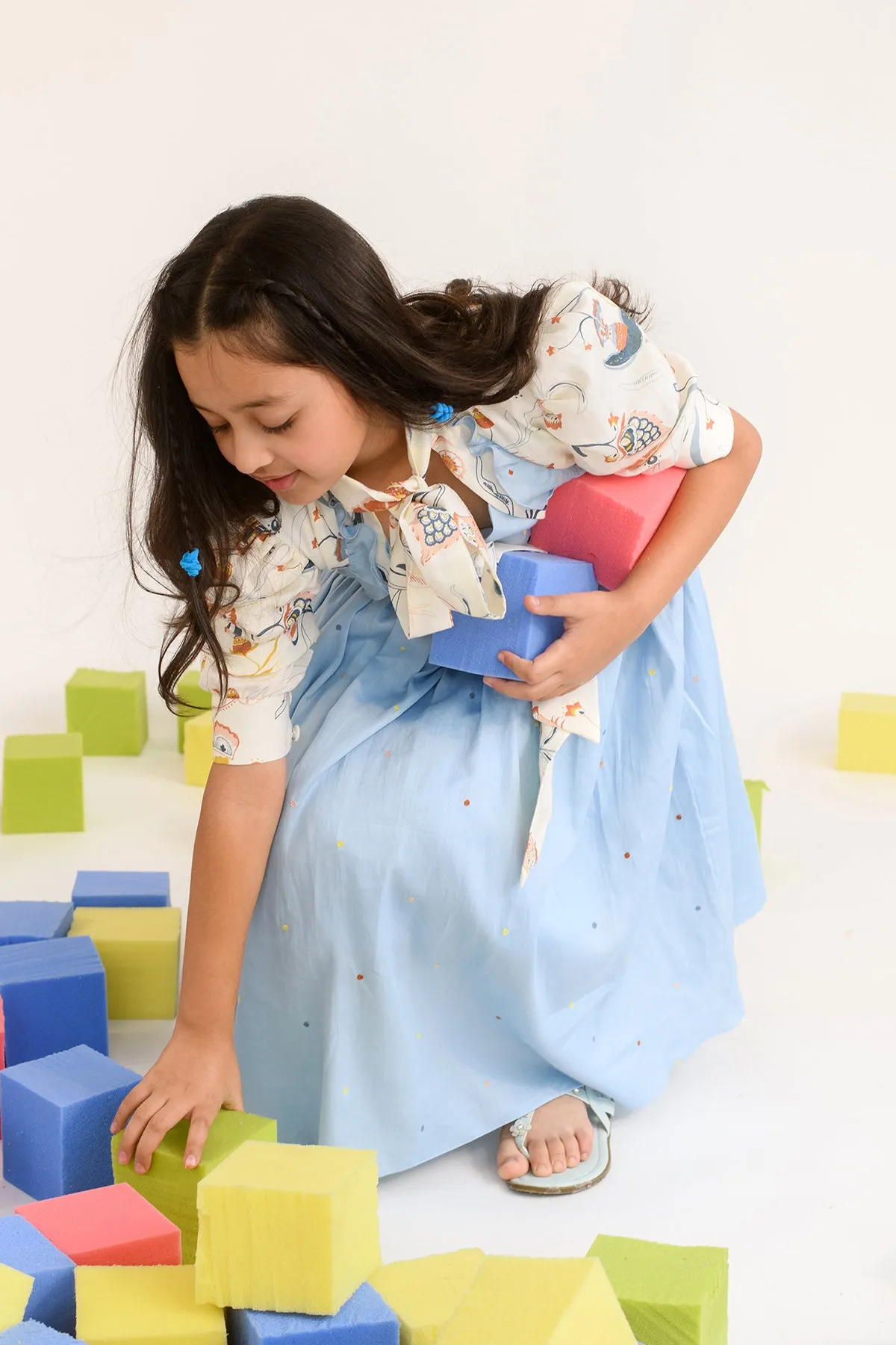 Brindle Jaspé- Cotton Satin Dress With Attached Shrug For Girls