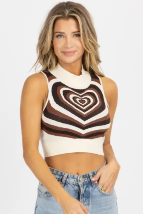 BROWN HEART MOCKNECK KNIT CROP TOP