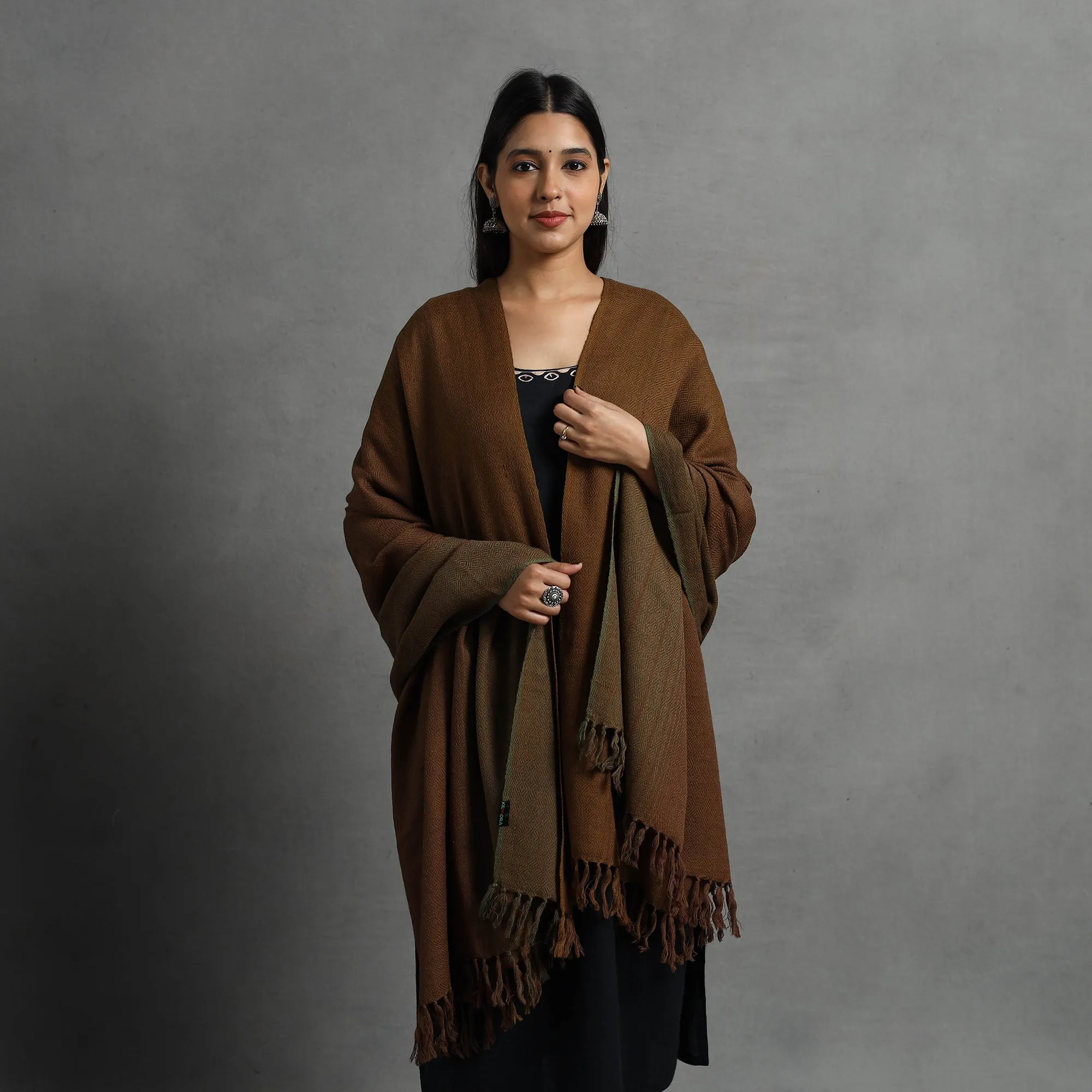 Brown - Kumaun Handwoven Pure Merino Wool Shawl for Women 74