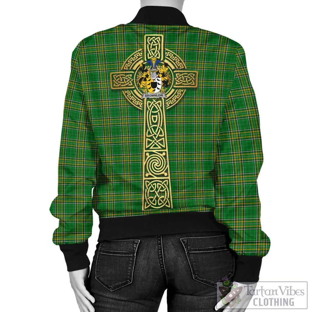 Brownlow Irish Clan Tartan Bomber Jacket with Coat of Arms Celtic Tree of Life Style