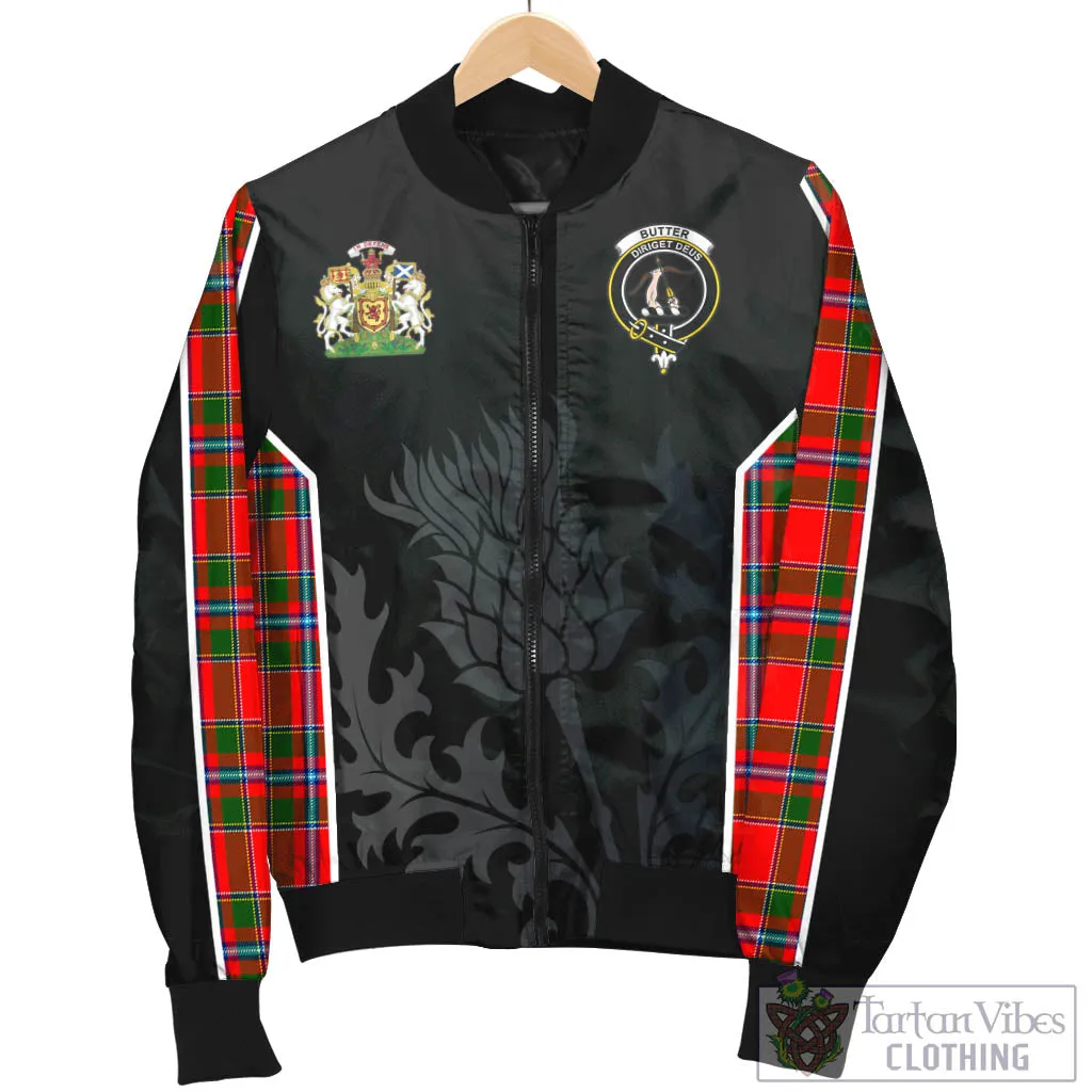 Butter Tartan Bomber Jacket with Family Crest and Scottish Thistle Vibes Sport Style