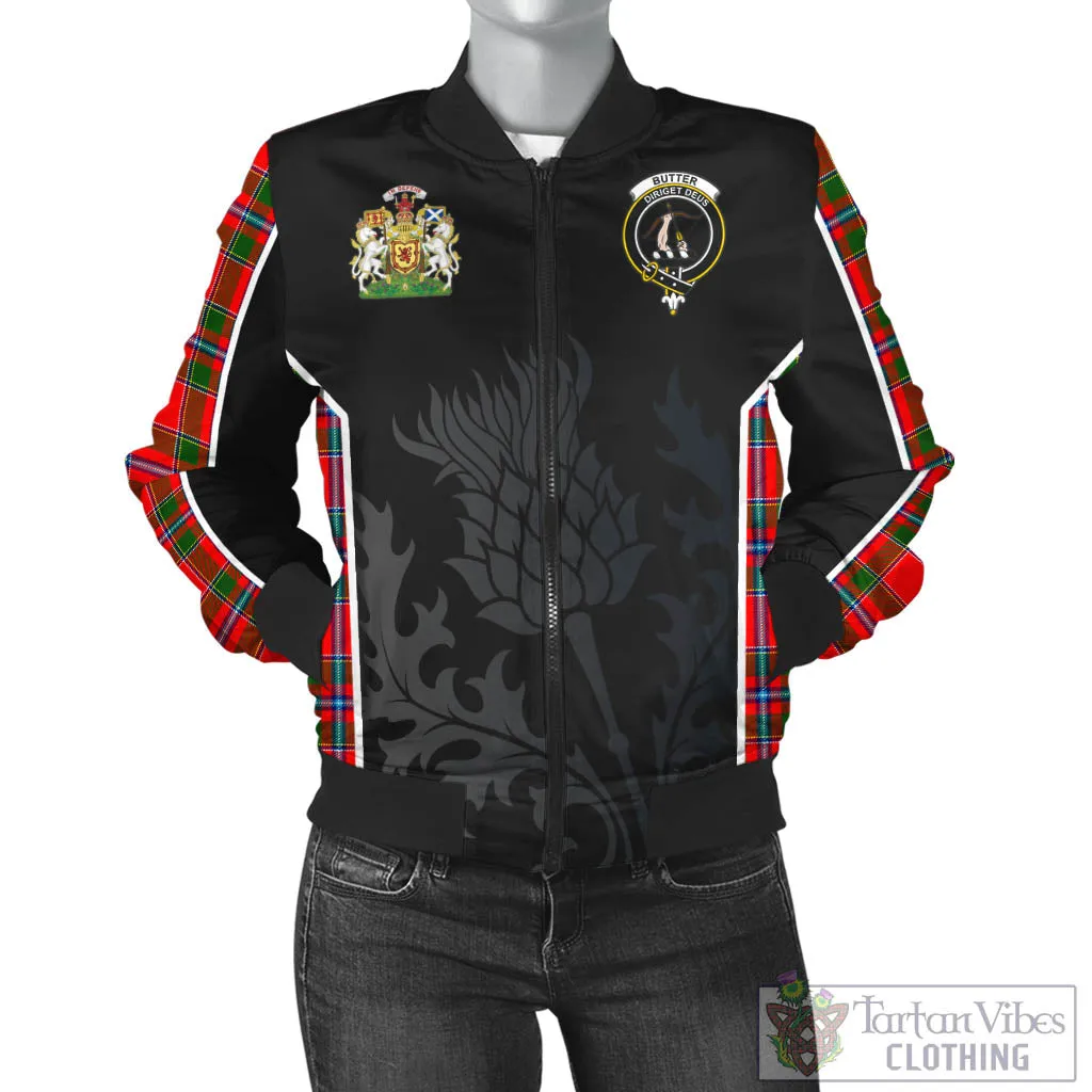 Butter Tartan Bomber Jacket with Family Crest and Scottish Thistle Vibes Sport Style