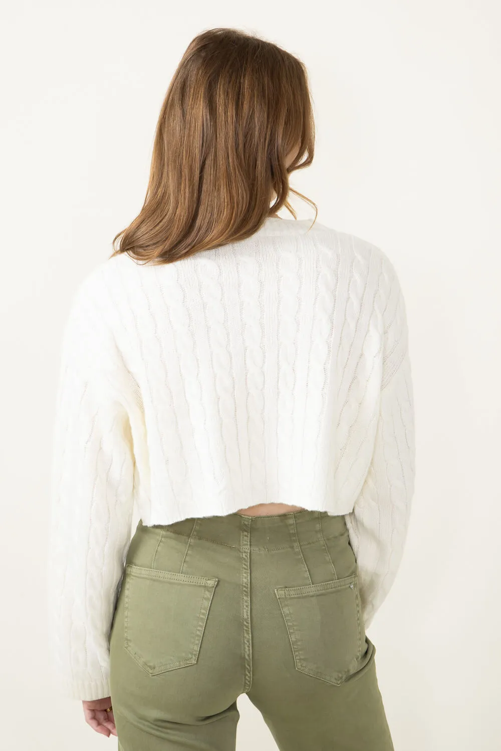 Cable Knit Crop Sweater for Women in Ivory | MT1543-IVORY