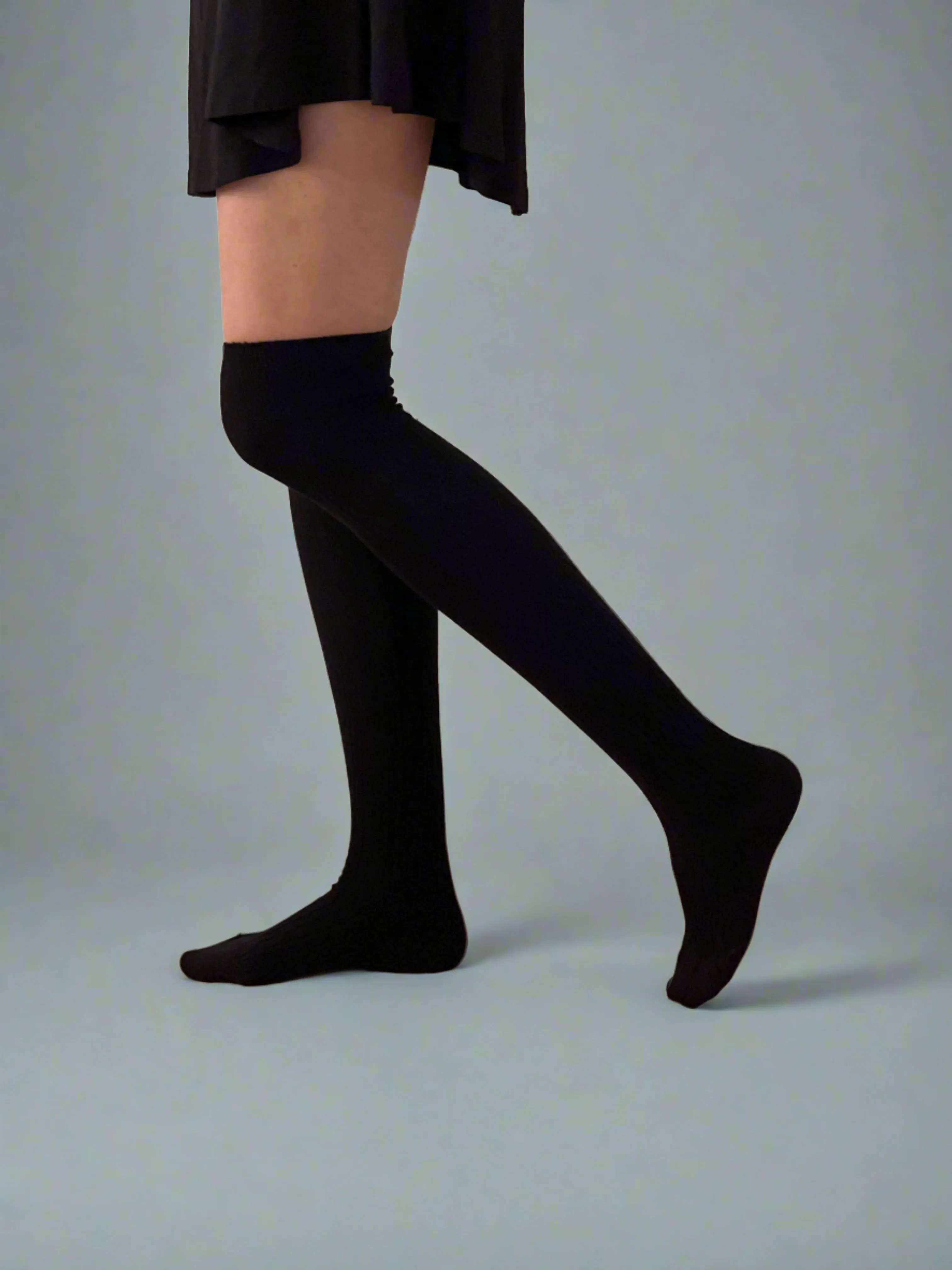 Cable Knit Over the Knee Socks in Black - Aussie Made