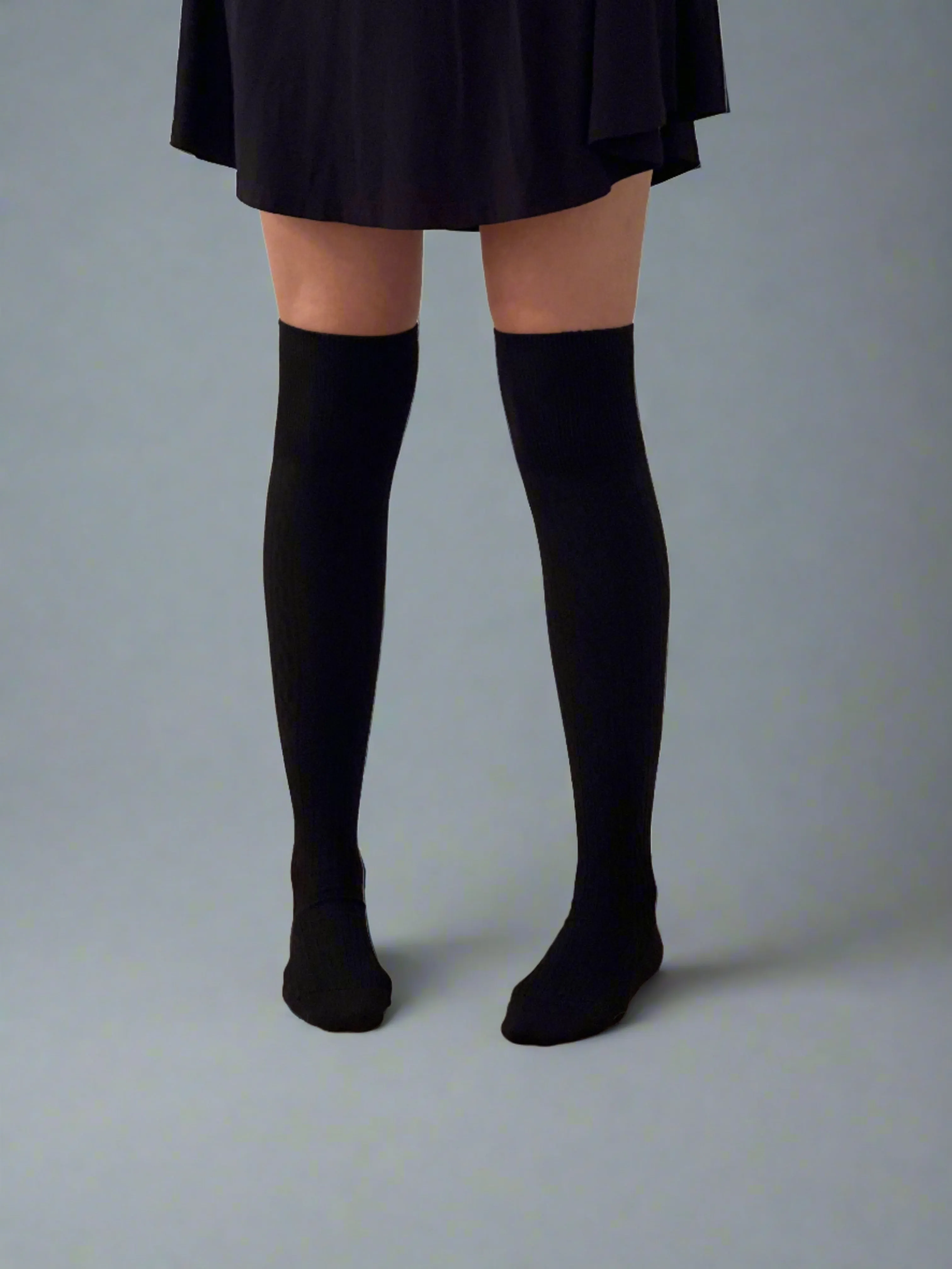 Cable Knit Over the Knee Socks in Black - Aussie Made