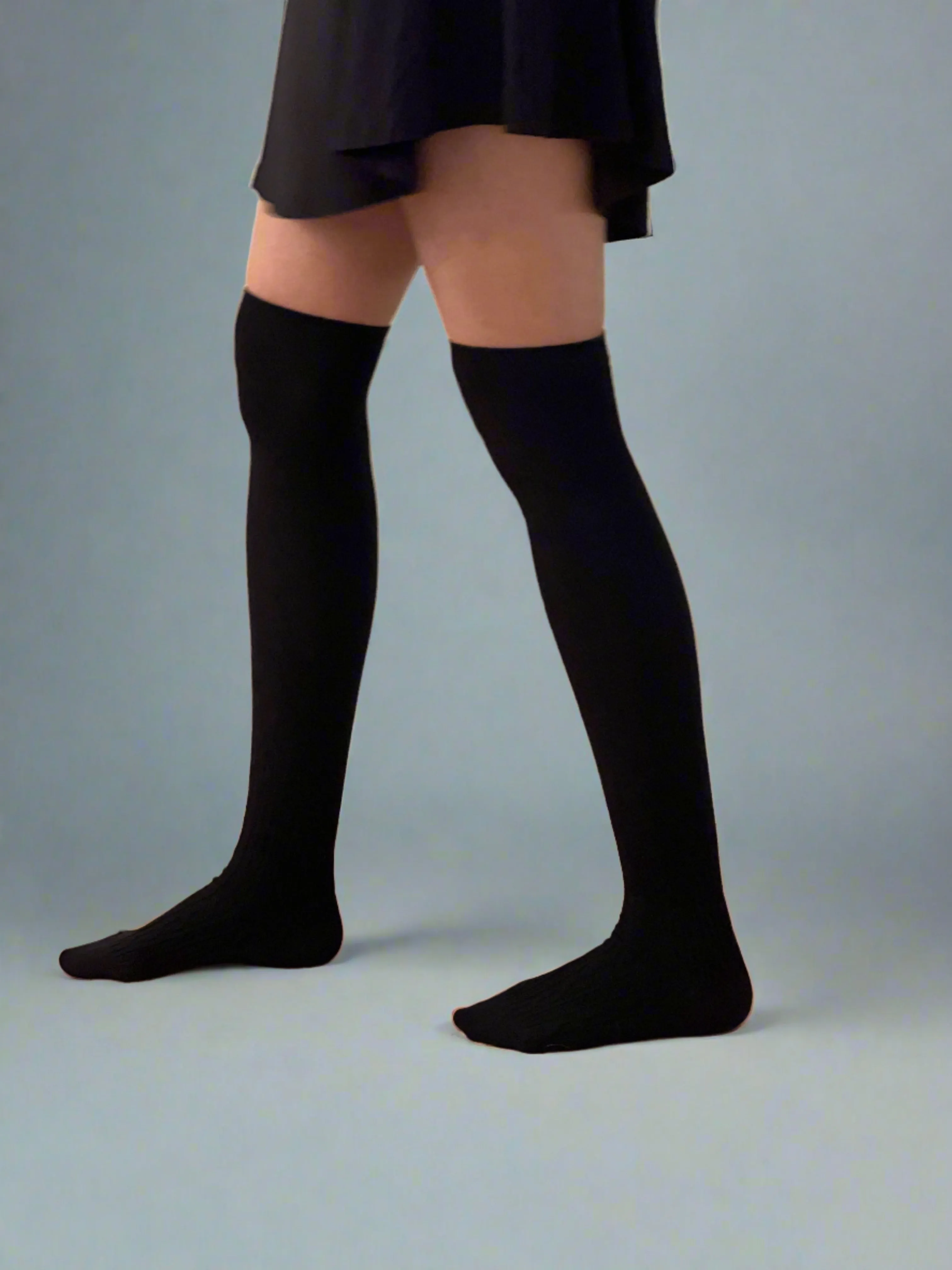 Cable Knit Over the Knee Socks in Black - Aussie Made