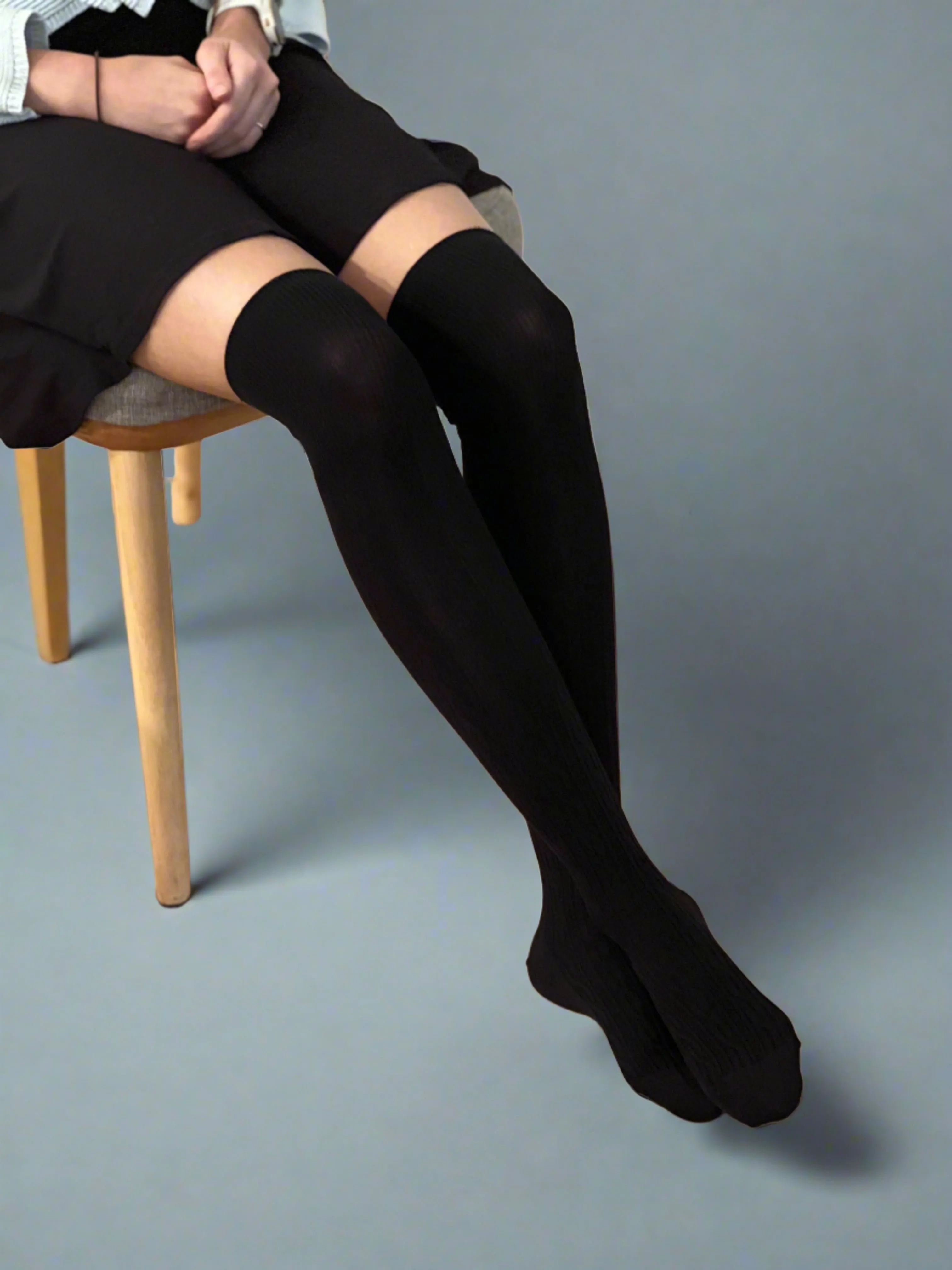 Cable Knit Over the Knee Socks in Black - Aussie Made