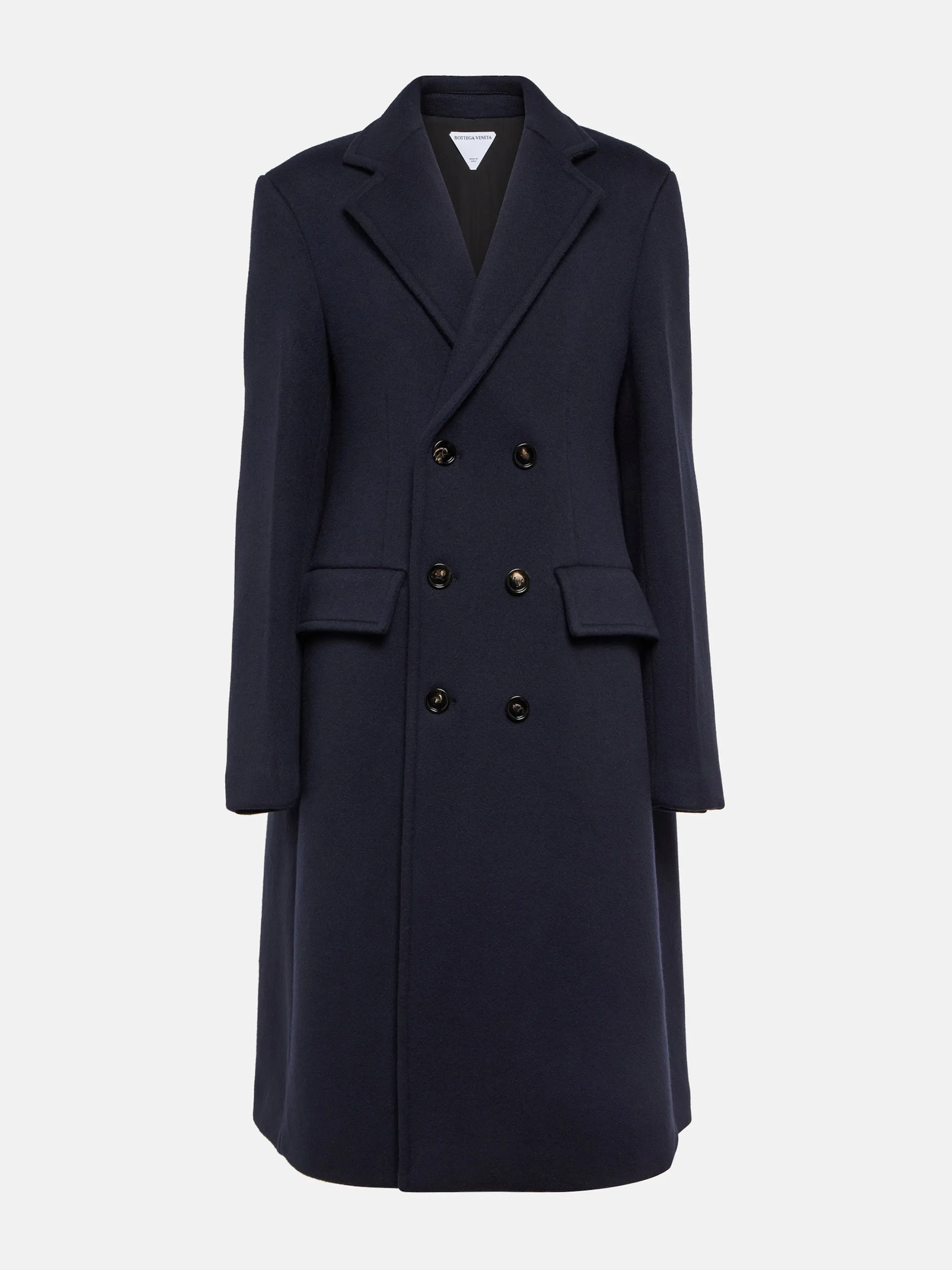 Caped wool and cashmere coat in navy