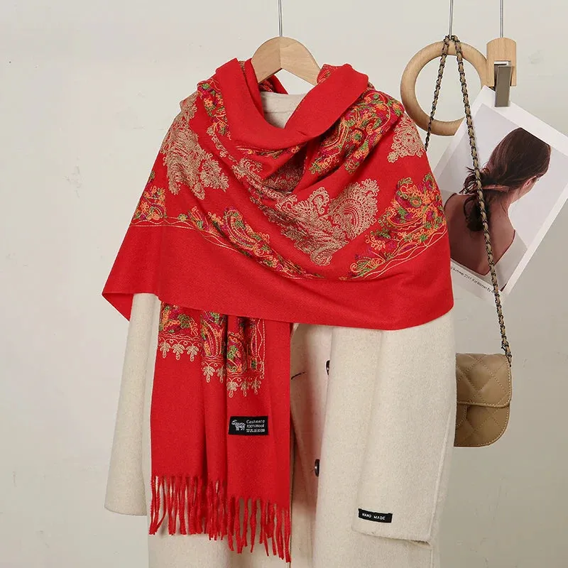 Cashmere Floral Print Winter Blanket Wrap Scarf