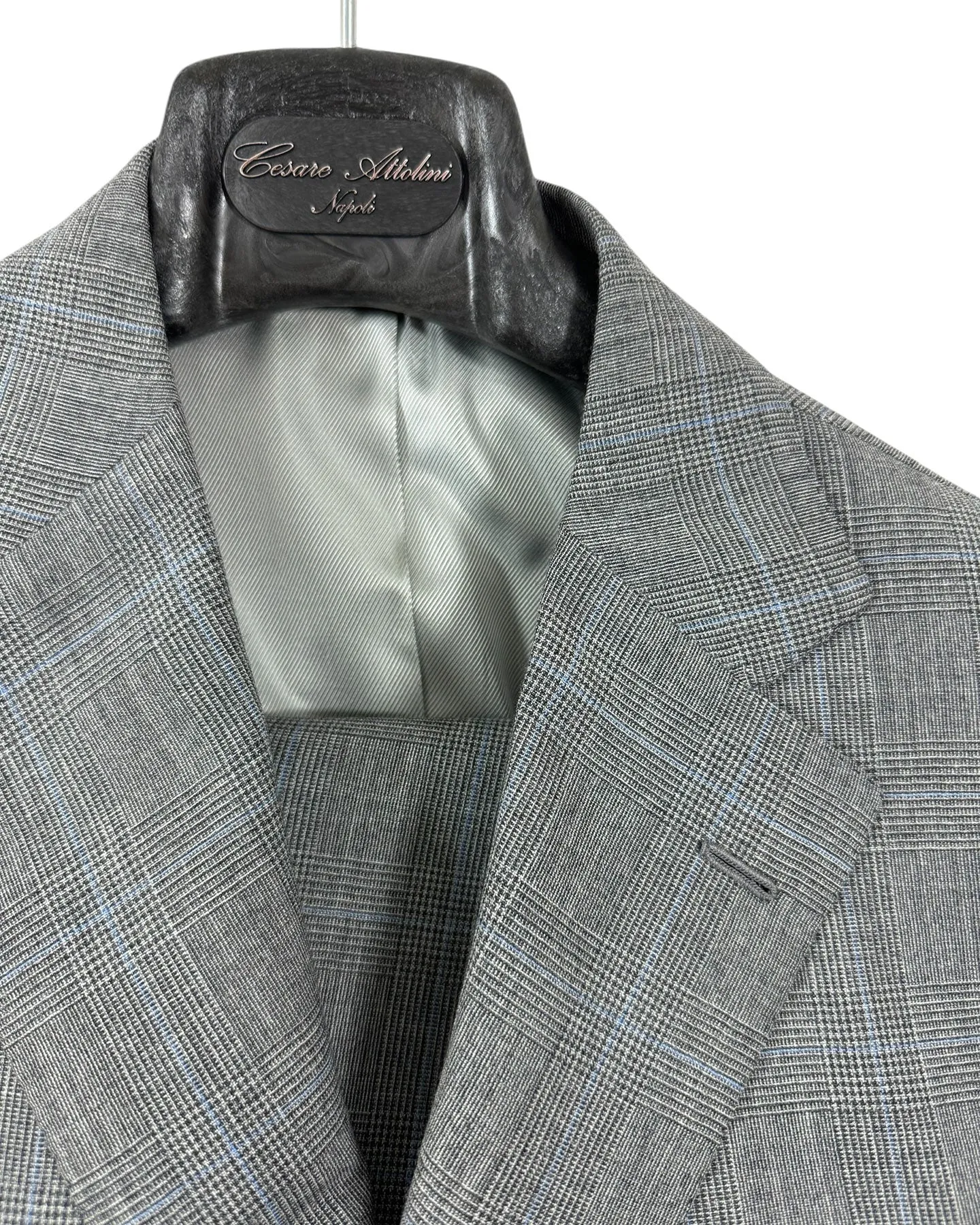 Cesare Attolini Suit Gray Blue Plaid EU 54/ US 44