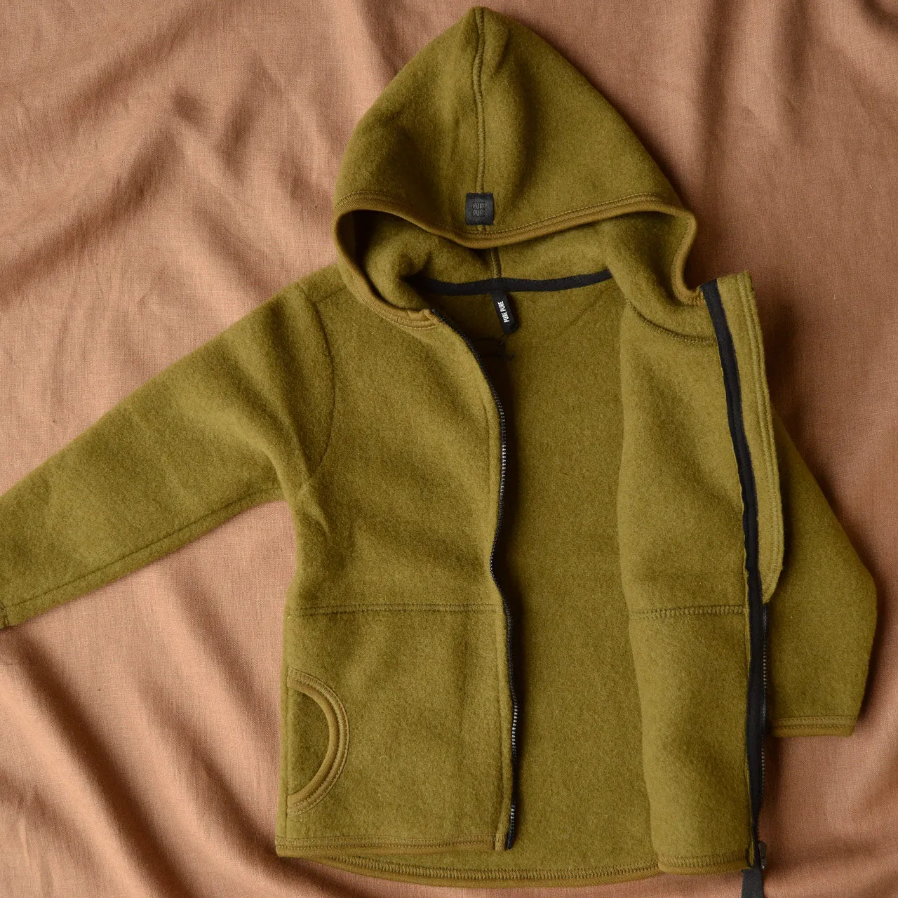 Child's Jacket - 100% Organic Wool Fleece - Olive Gold (2-10y)