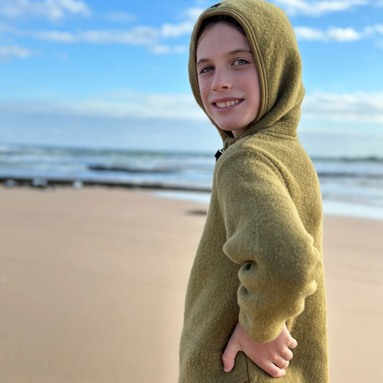 Child's Jacket - 100% Organic Wool Fleece - Olive Gold (2-10y)