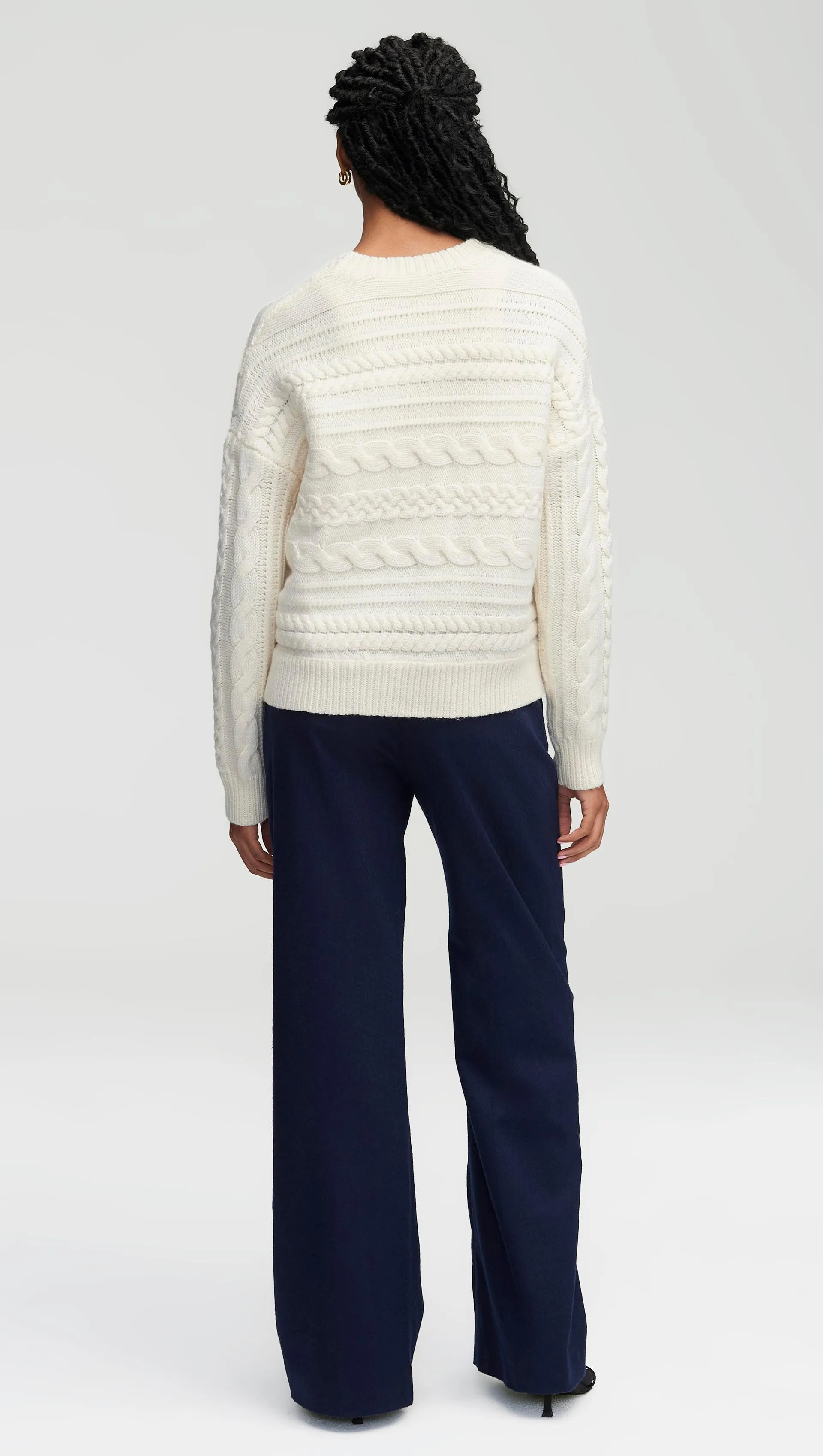 Chunky Crop Cable Sweater in Merino Wool | Cream