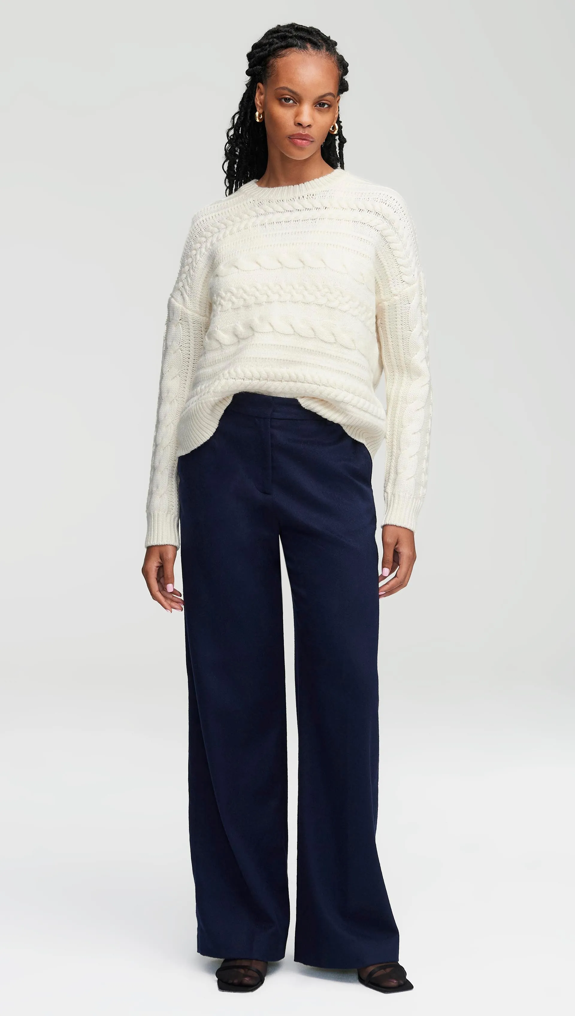 Chunky Crop Cable Sweater in Merino Wool | Cream