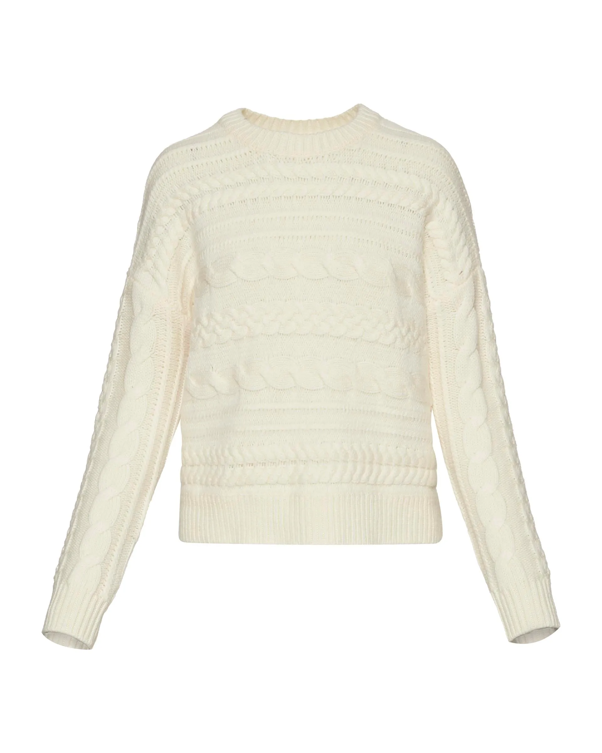 Chunky Crop Cable Sweater in Merino Wool | Cream