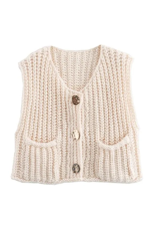 Chunky Knit Vest- Cream