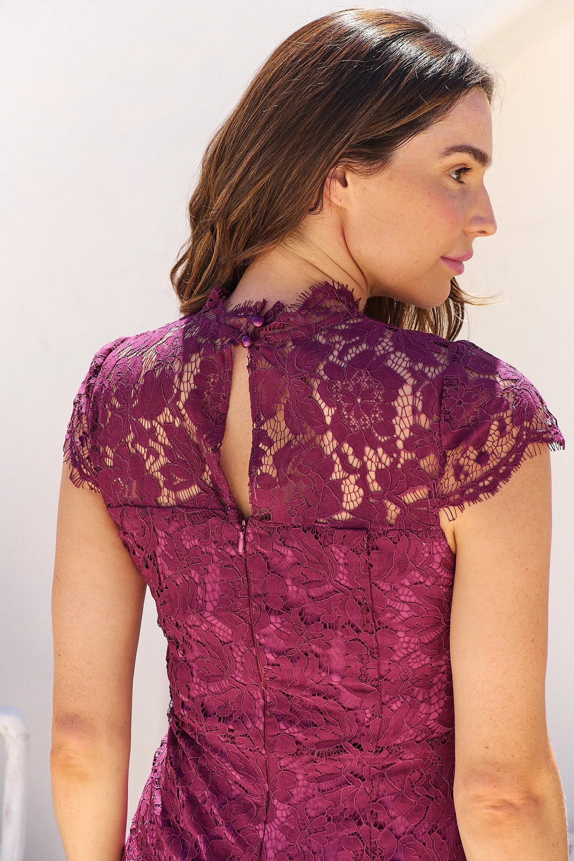 Constance Plum Lace Evening Dress