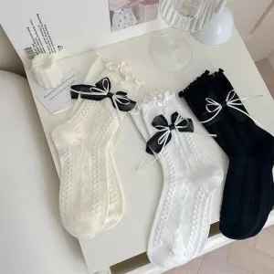 Cotton Lolita Socks With Ruffle | Frilly Socks With Bowknot | Cute Socks