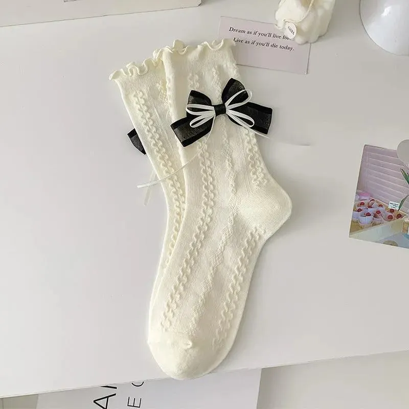 Cotton Lolita Socks With Ruffle | Frilly Socks With Bowknot | Cute Socks