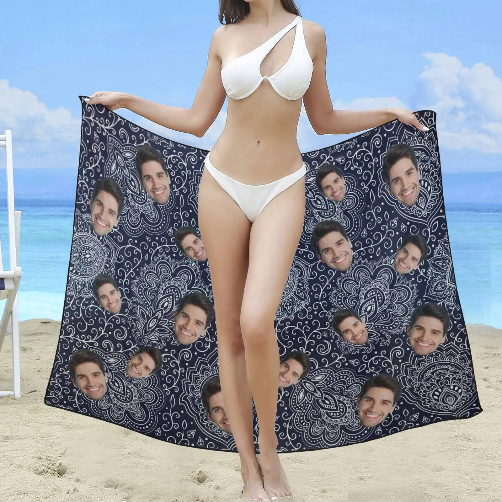 Custom Boyfriends Face Long Sarongs Beach Wrap Personalized Bikini Cover Up