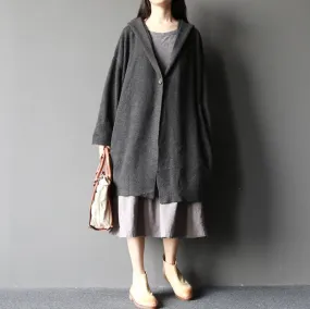 dark gray fashion  woolen sweater coats plus size elegant casual long sleeve knit cardigans