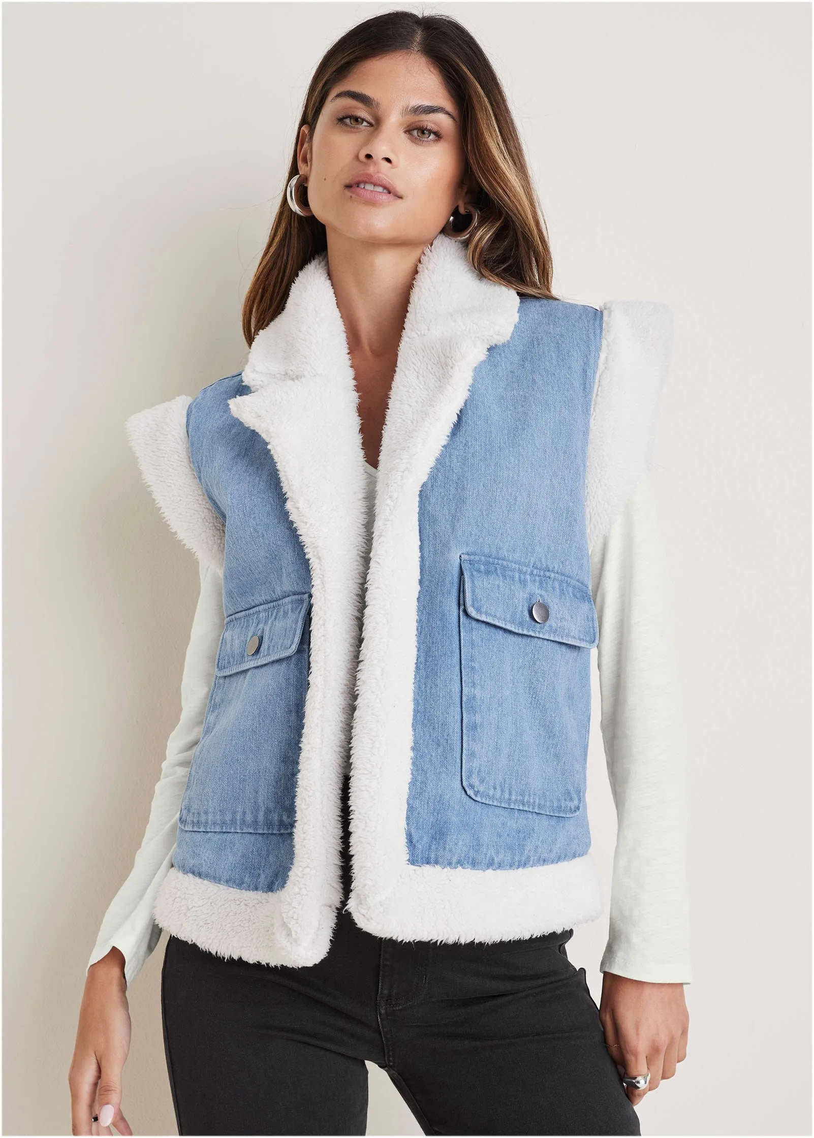 Denim Sherpa Vest - Medium Wash