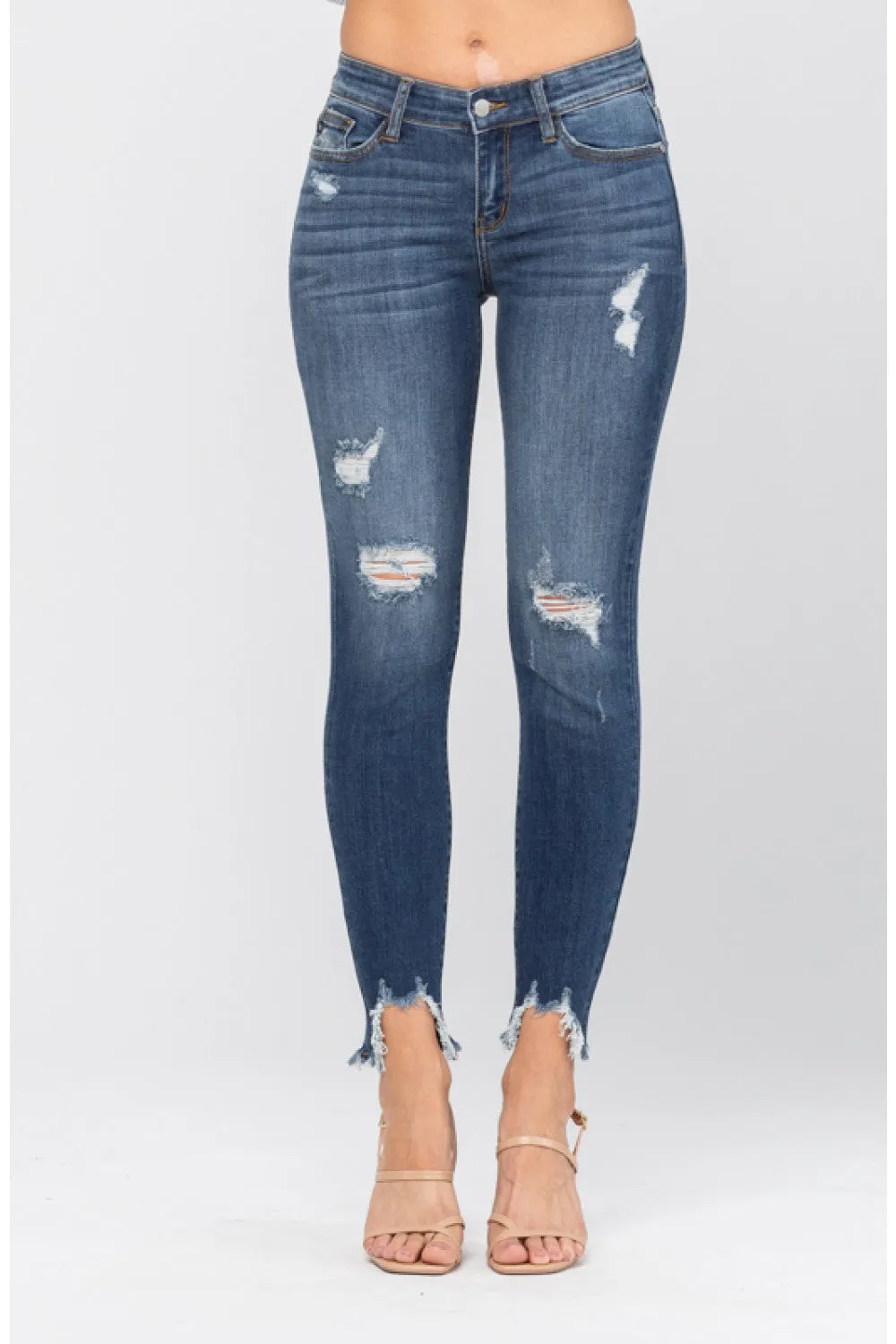 Destroyed Hem Skinny Jeans