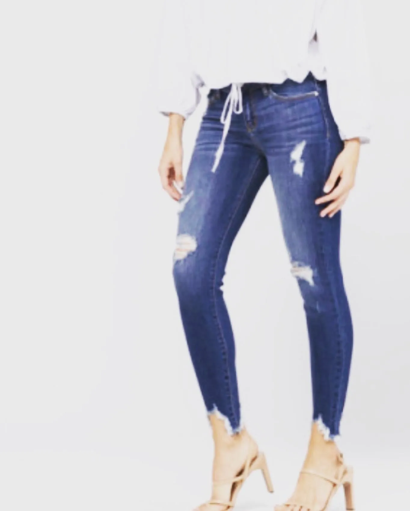 Destroyed Hem Skinny Jeans