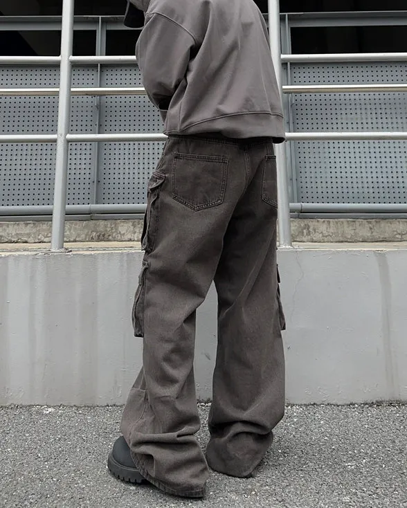 Distressed Brown Multi-Pocket Cargo Pants