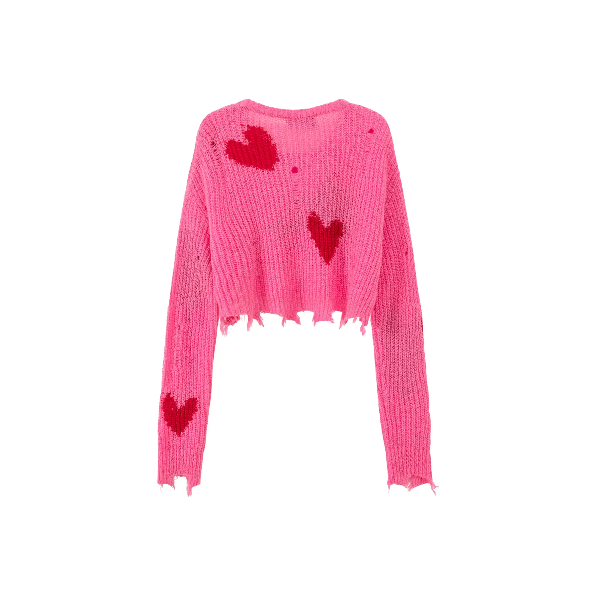 Distressed Heart Cropped Knit Sweater