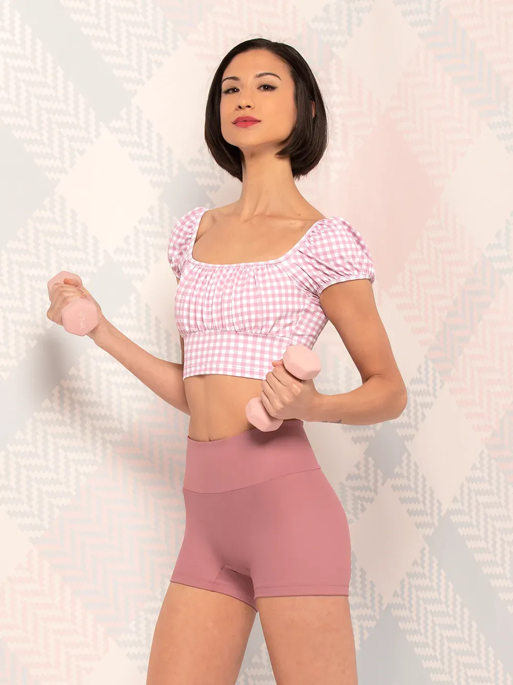 Elevé Dancewear | Cassie Longline Crop Top | Quartz Gingham