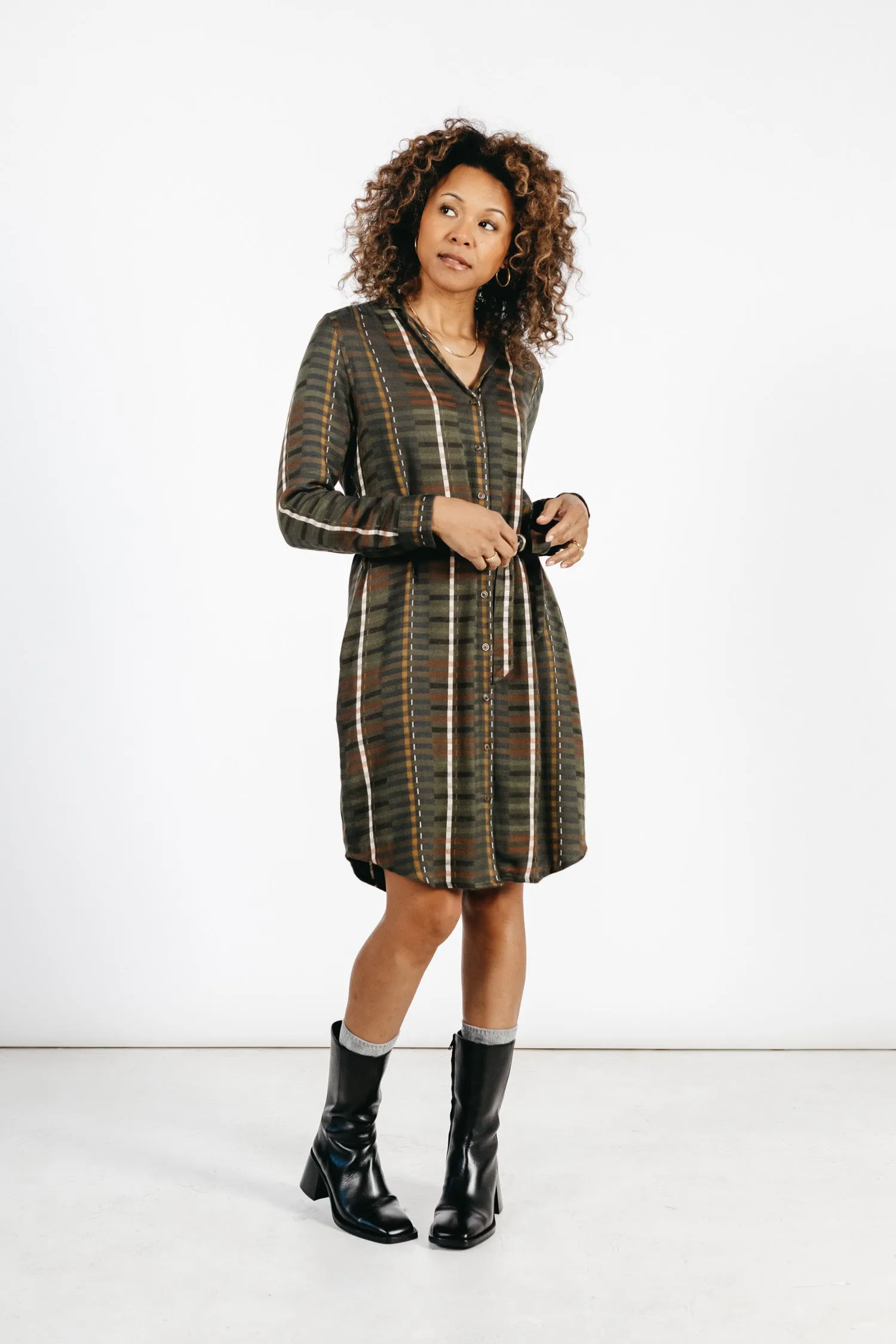 Emery Shirt Dress / Olive Stripe