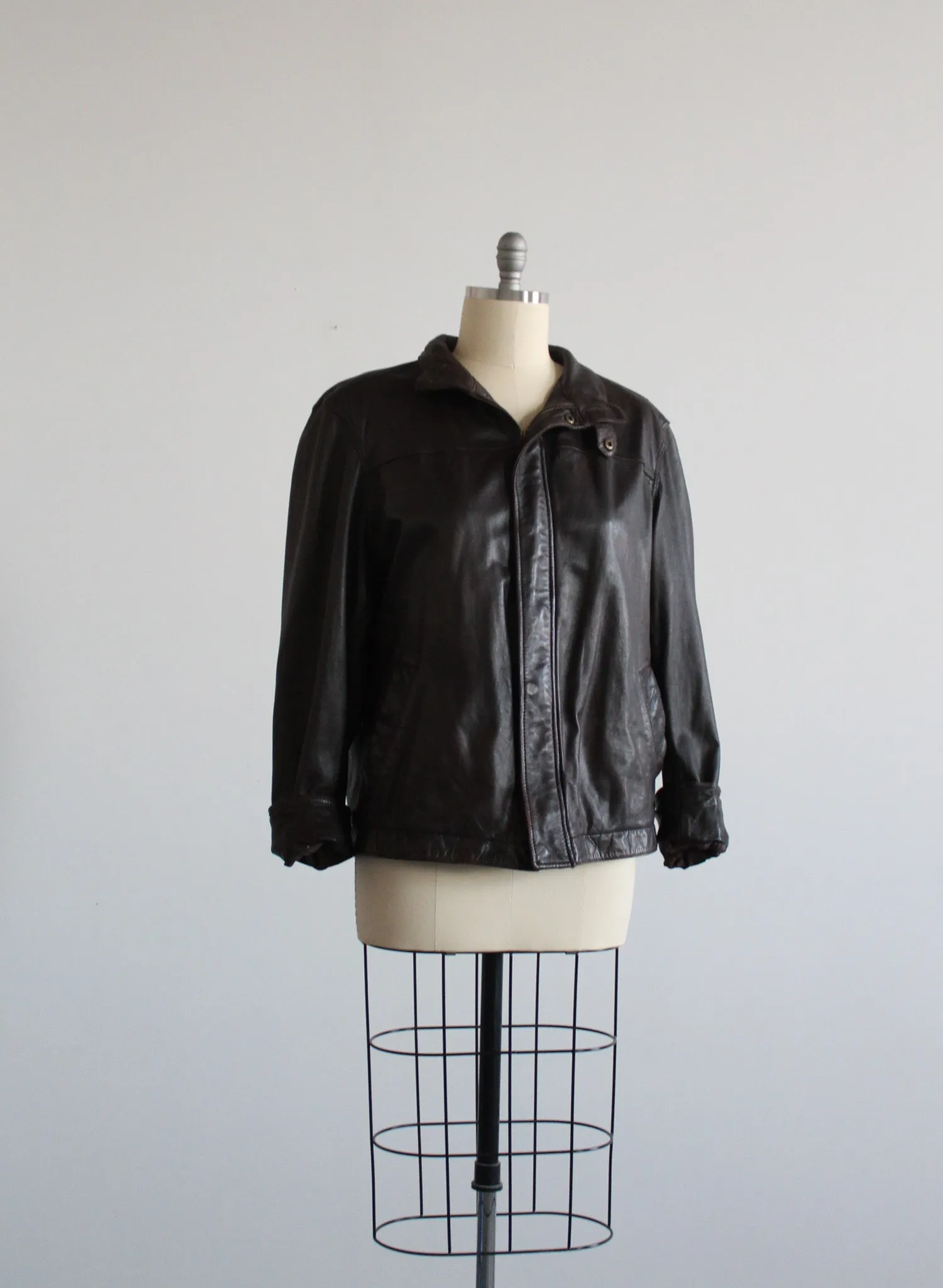 espresso leather bomber jacket