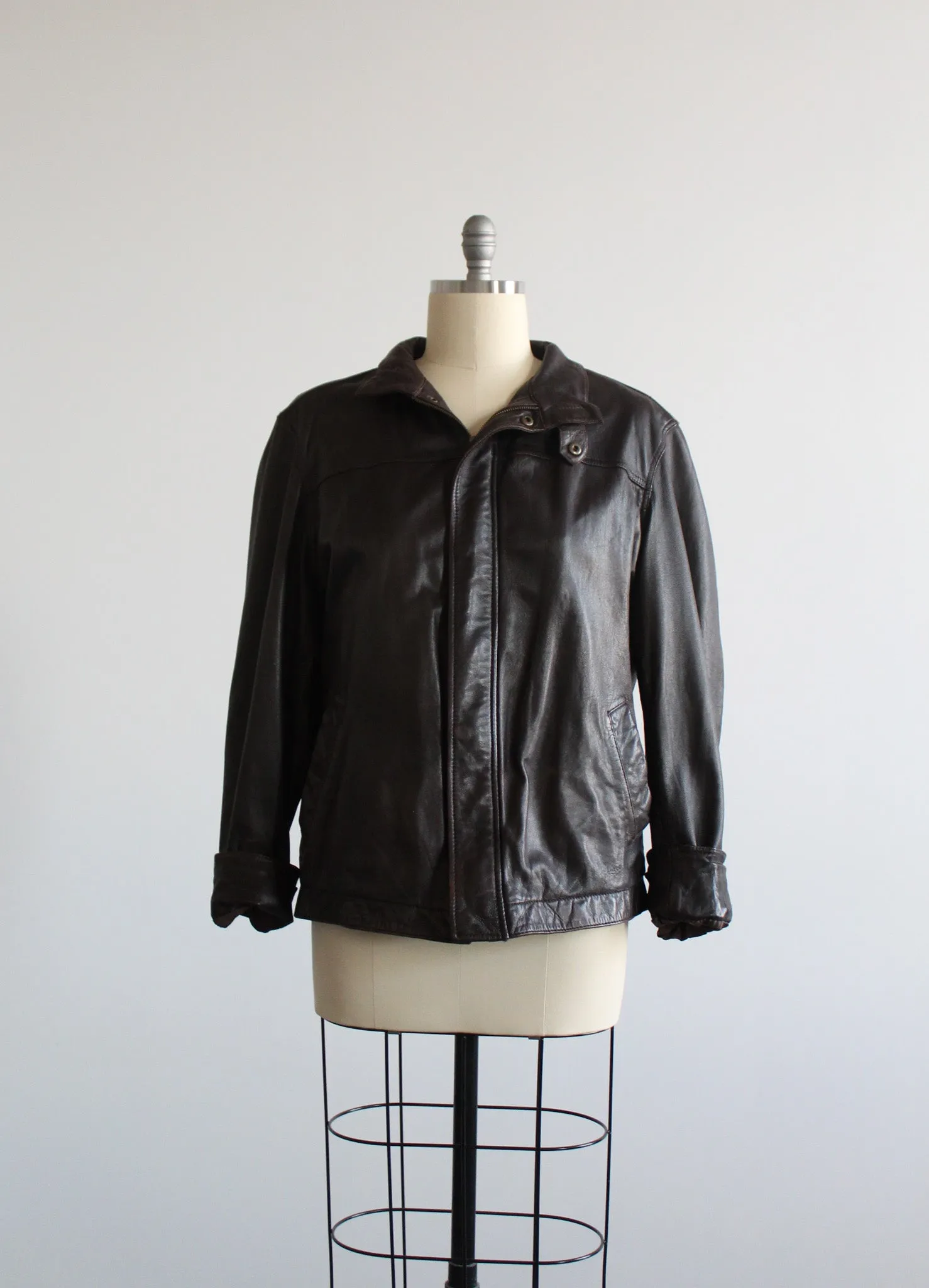 espresso leather bomber jacket