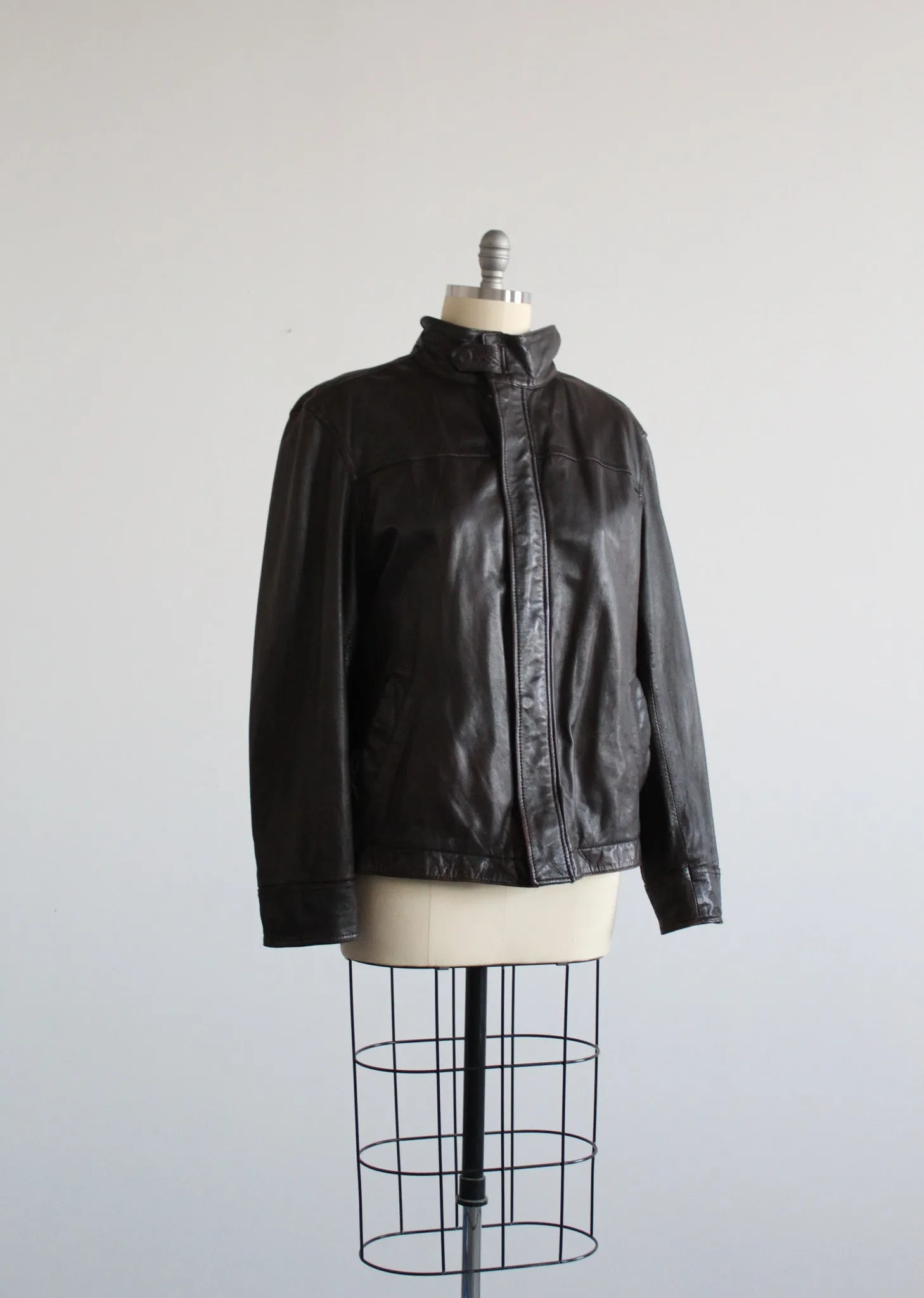 espresso leather bomber jacket