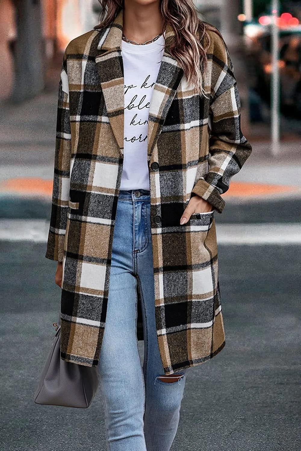 Fashion Wool Plaid Long Jacket